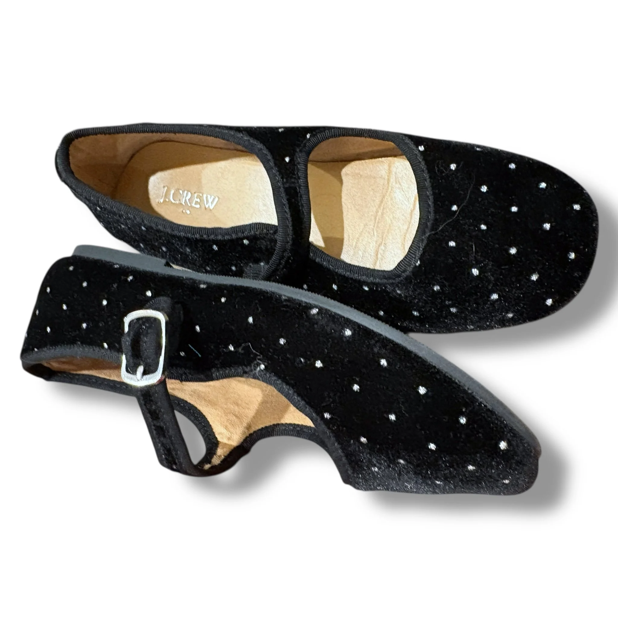 Size 2 girls J crew black velvet rhinestone mary janes