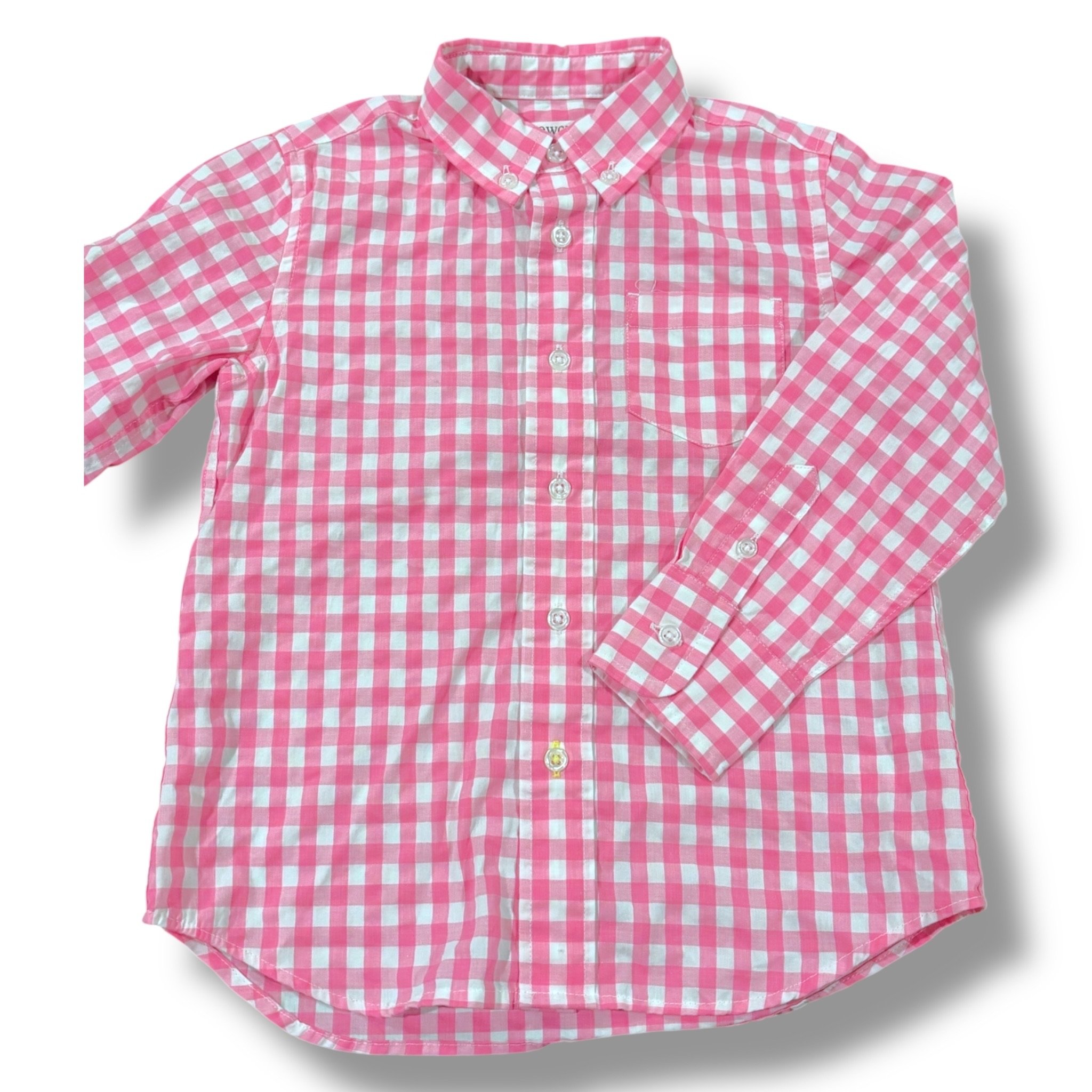 Size 3 Crewcuts bright pink/white gingham buttondown