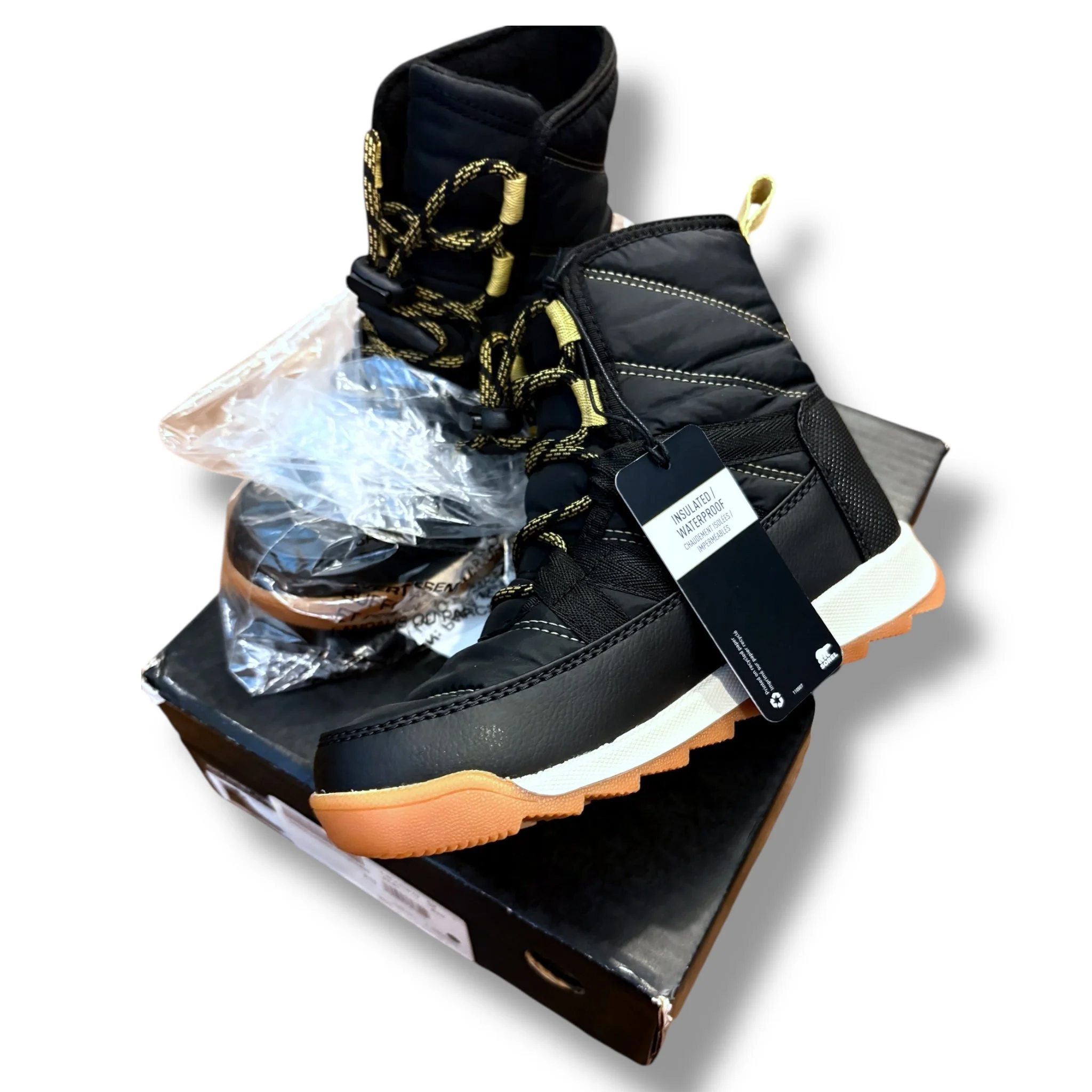 Size 1 Sorel black lace up boots, NWT