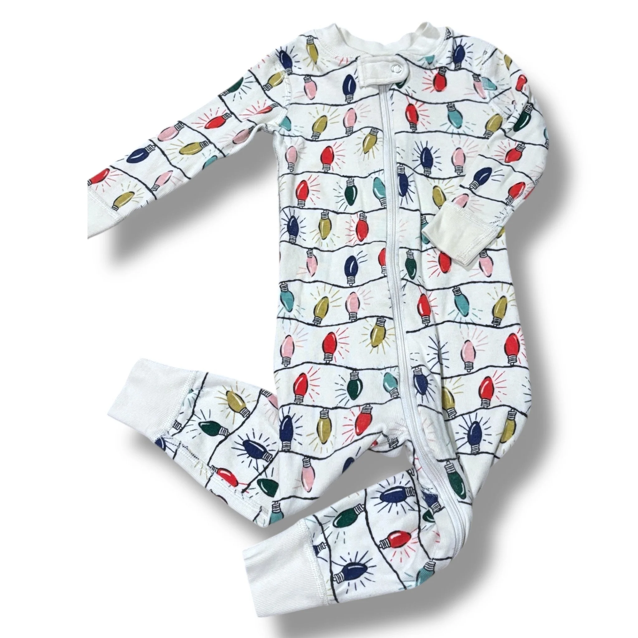 Size 18-24 month Hanna Andersson off-white zip-up pajamas w/ holiday lights