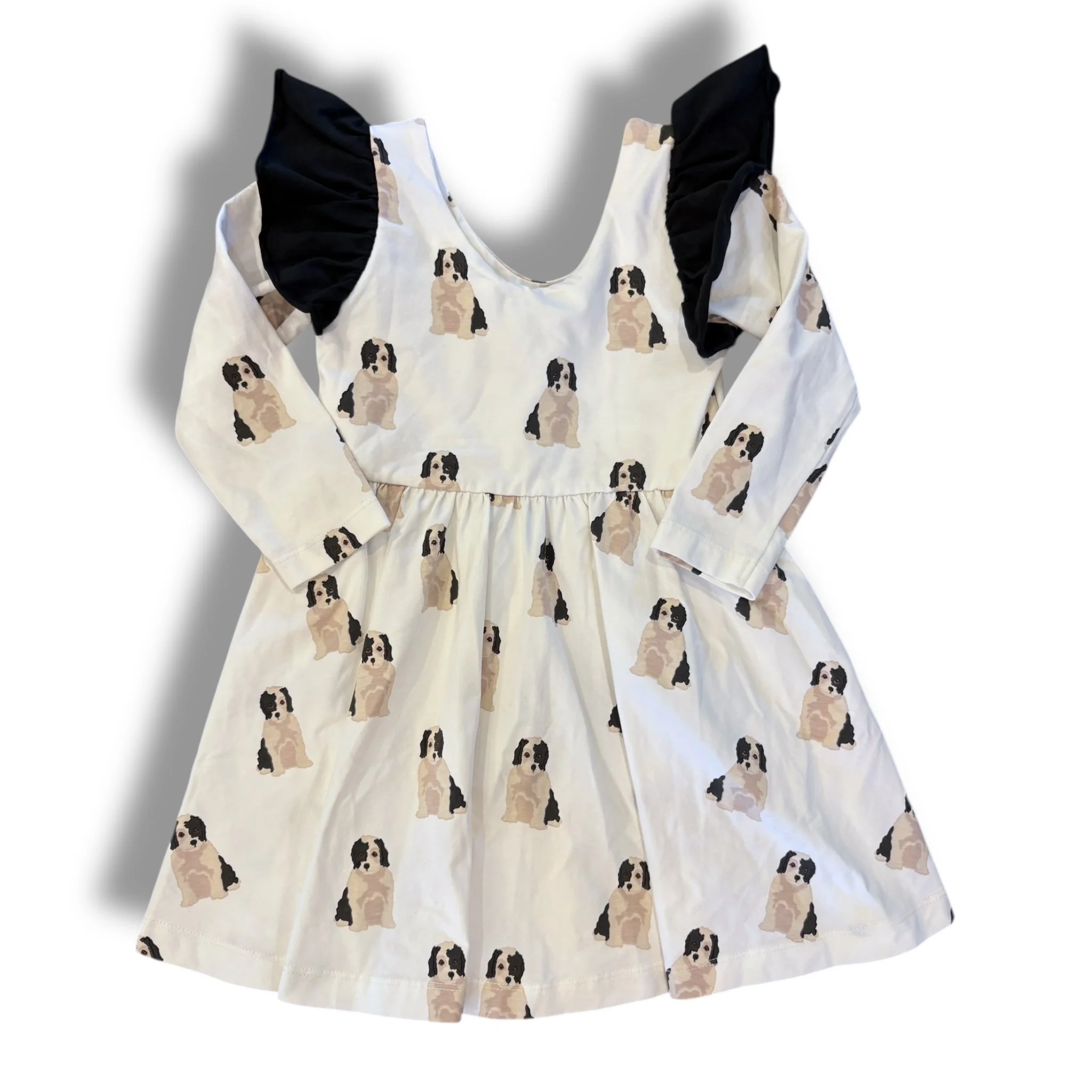 Size 3 Monica and andy white dog dress with black ruffles