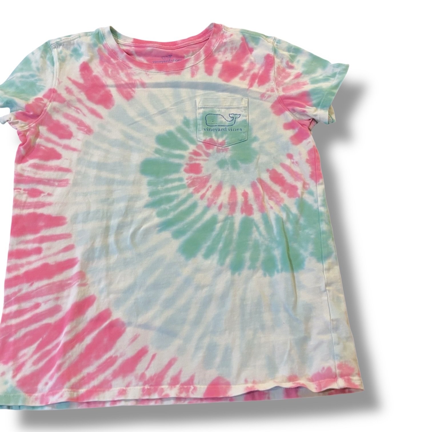 Size 14 (L) Vineyard Vines pink/green/blue tie-dye pocket tee