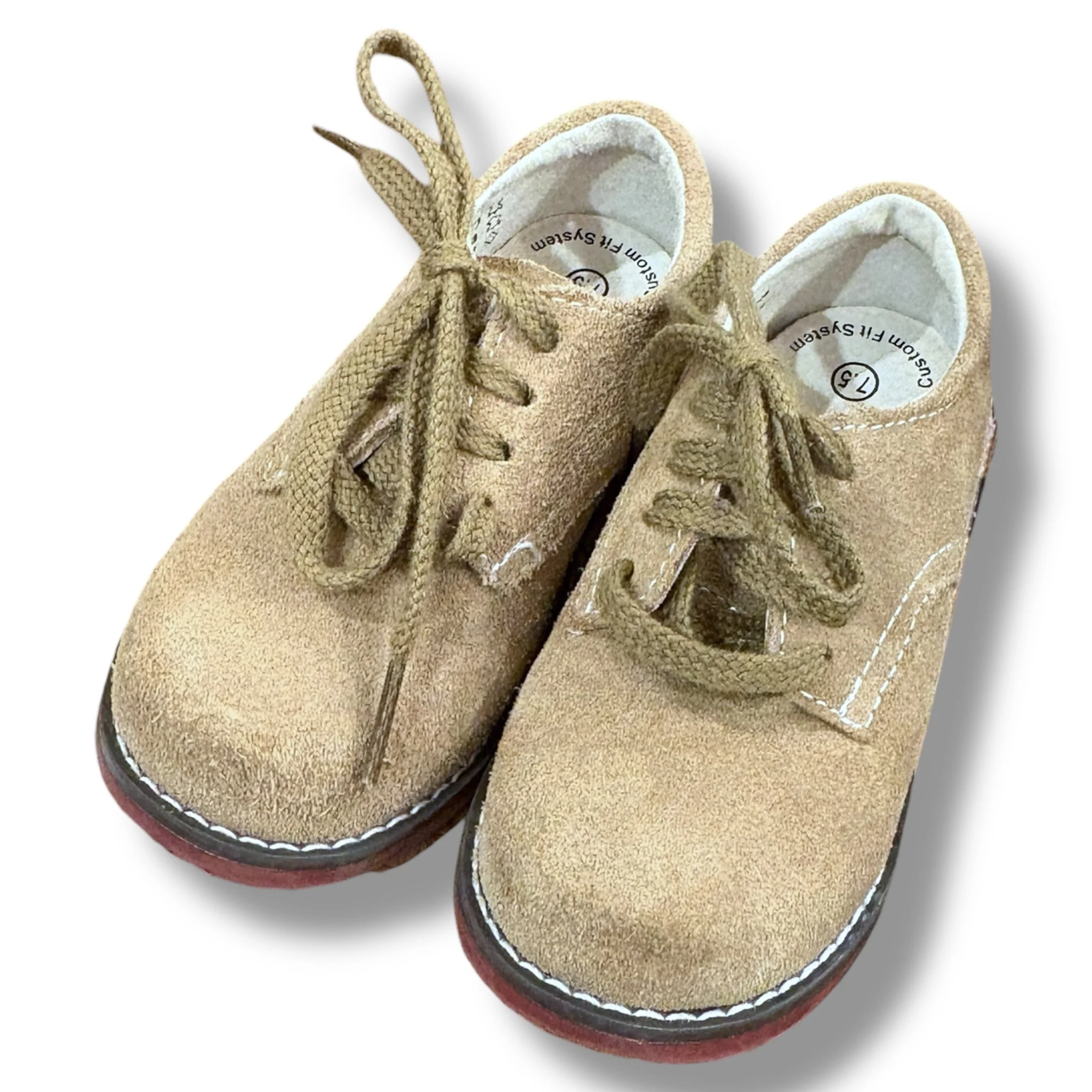Size 7.5 toddler footmates light brown suede lace up shoes