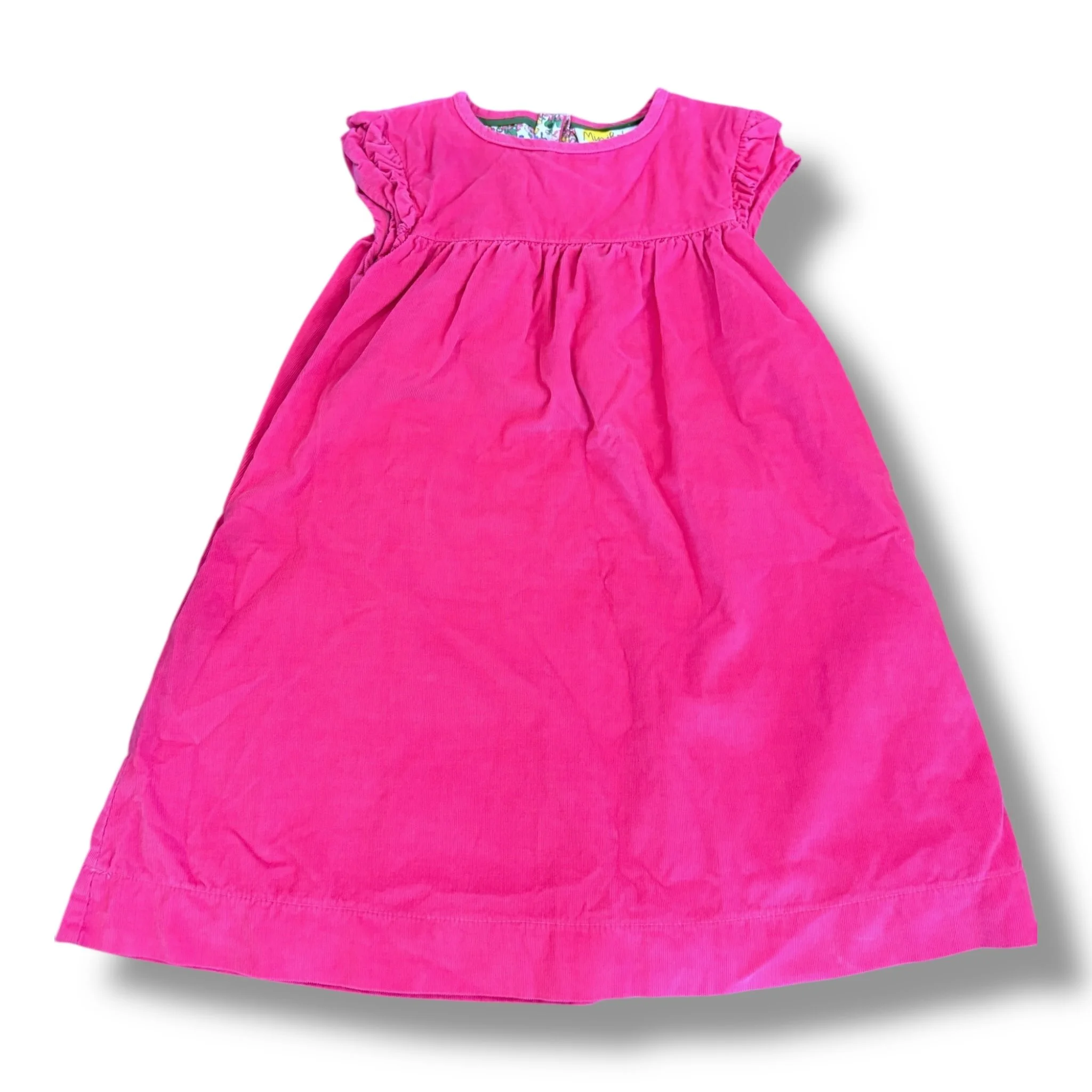 Size 7-8 Boden pink fine corduroy dress with cap shoulders and floral lining