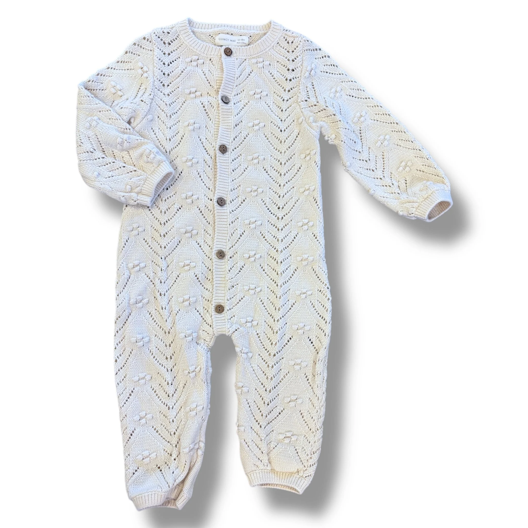 Size 12-18 month Quincy mae cream sweater romper