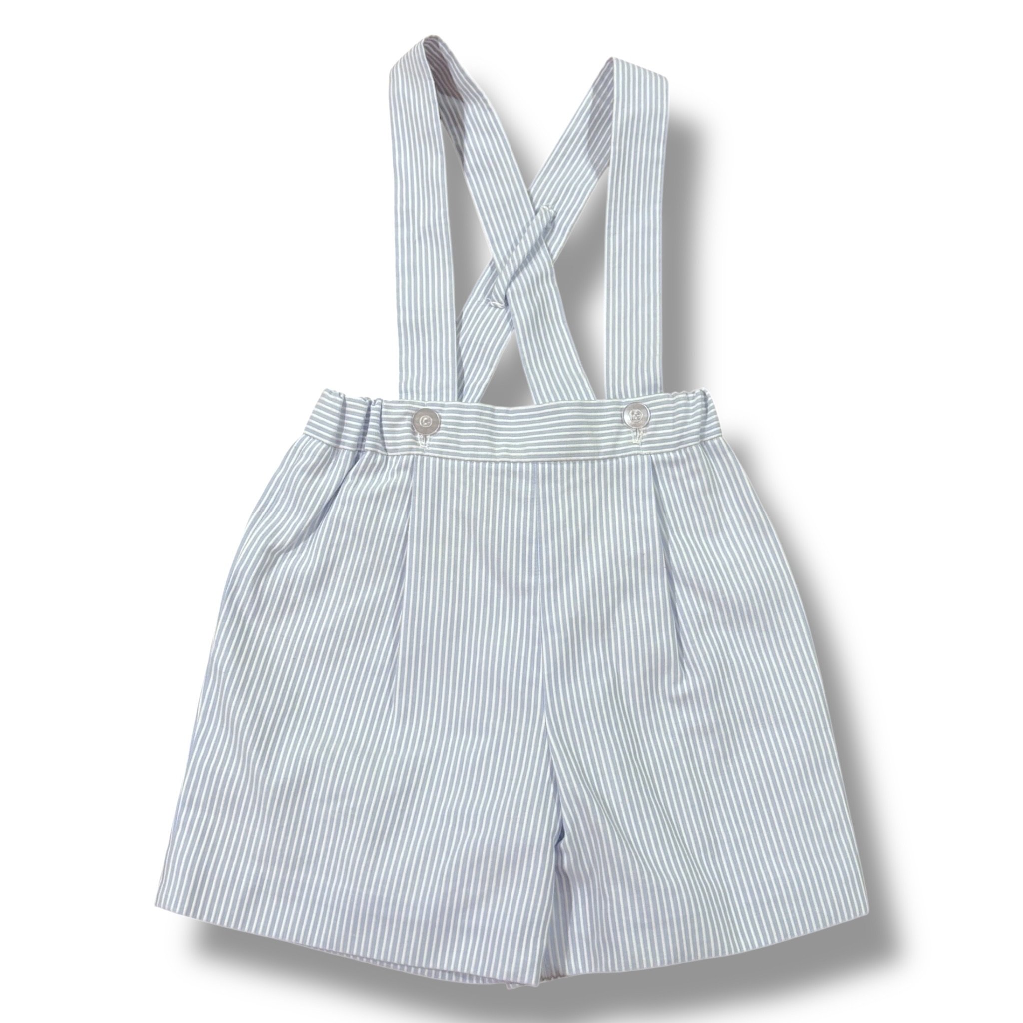 Size 2T (no brand) blue/white striped shorts w/ suspenders