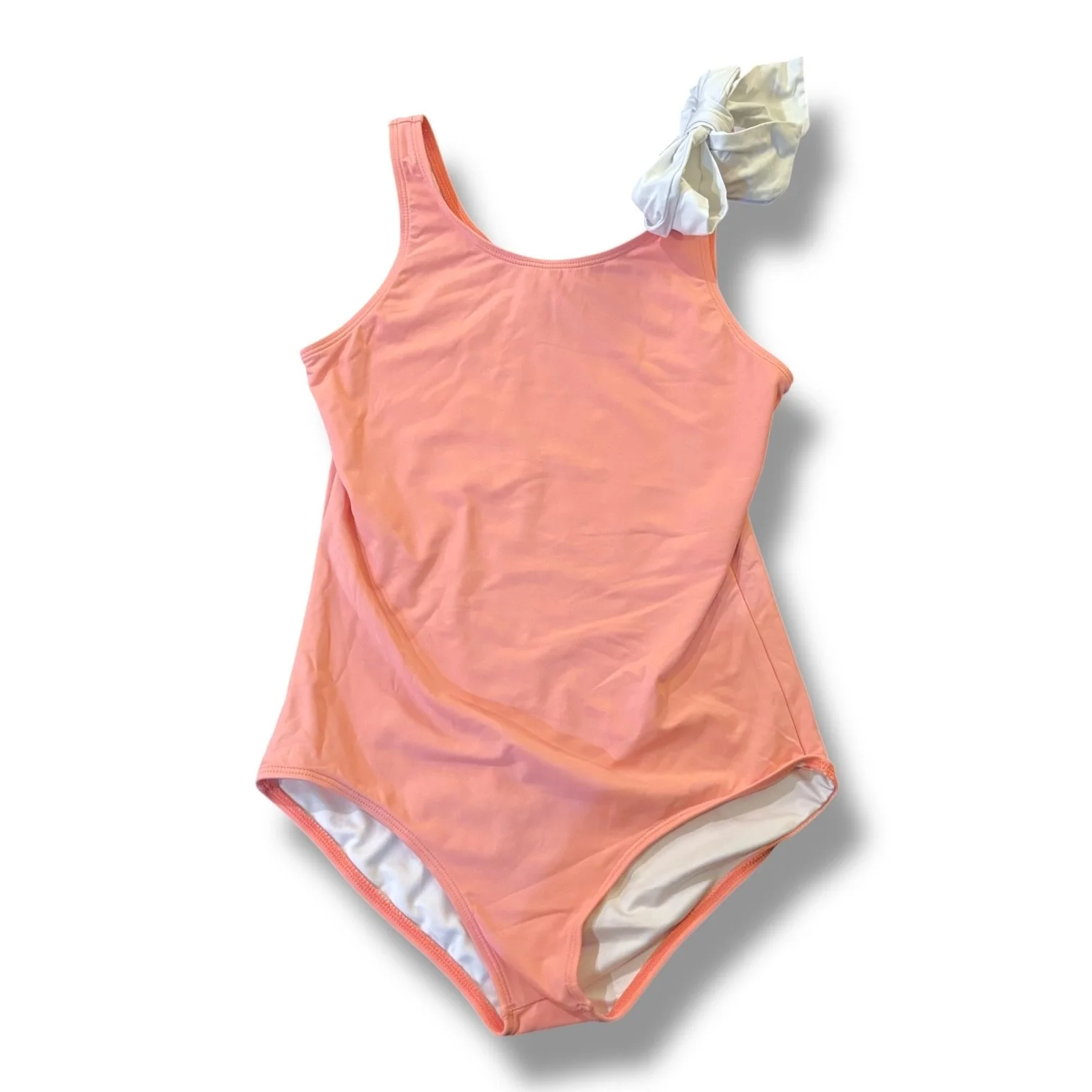 Size 10 TBBC light pink tank suit w/ white bow on shoulder