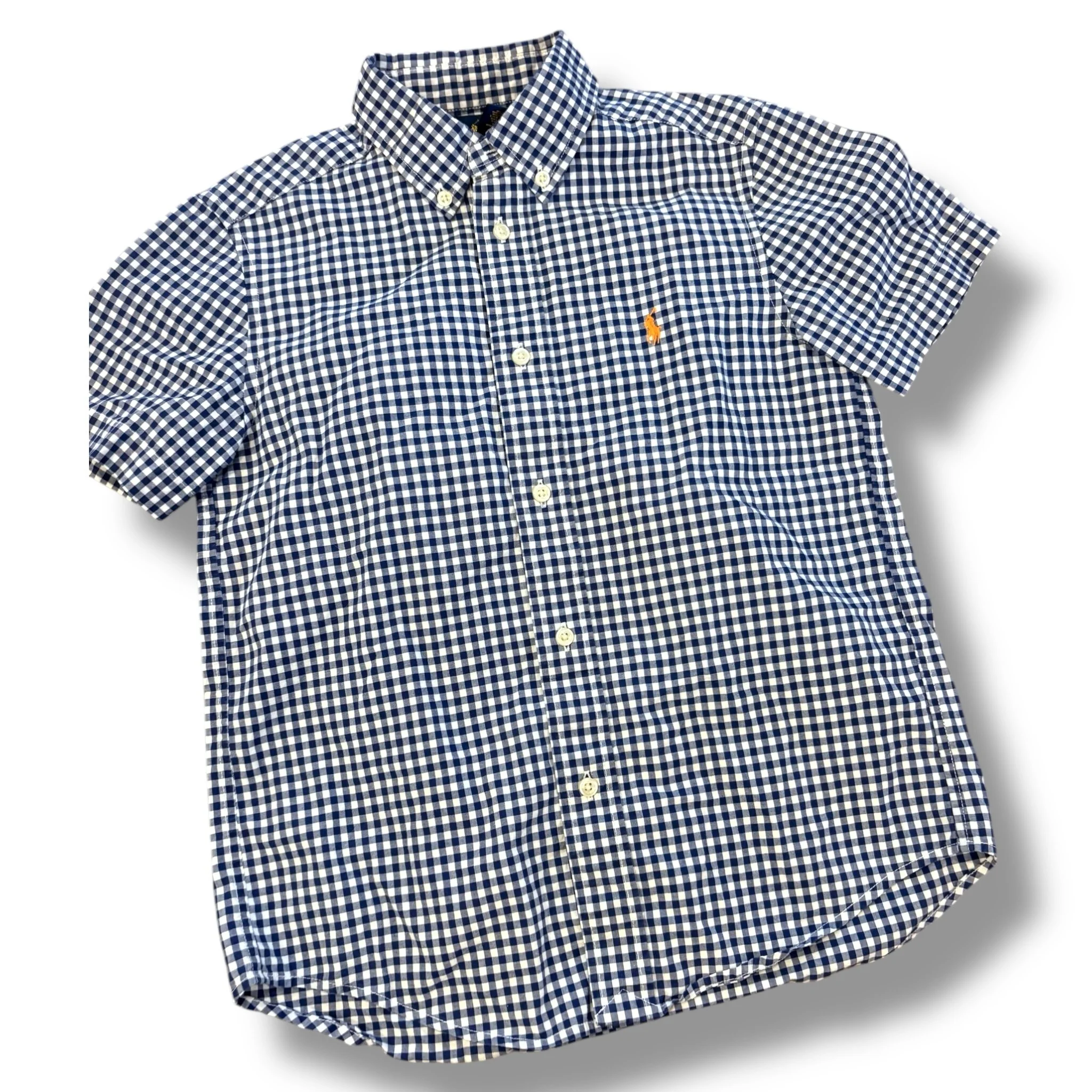 Size 7 Ralph lauren blue/white check short sleeve button up
