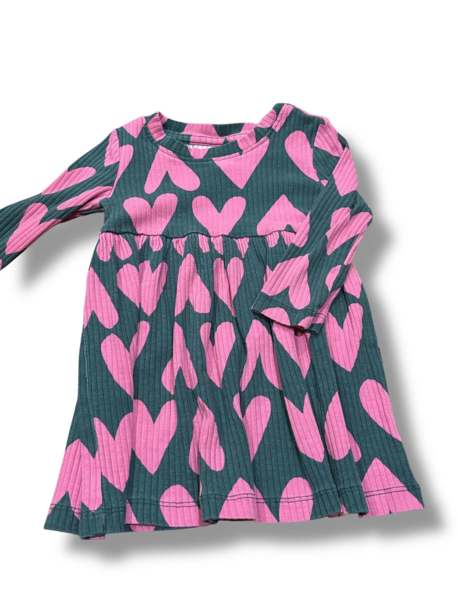 Size 2T Hanna Andersson gray ribbed dress w/ magenta hearts