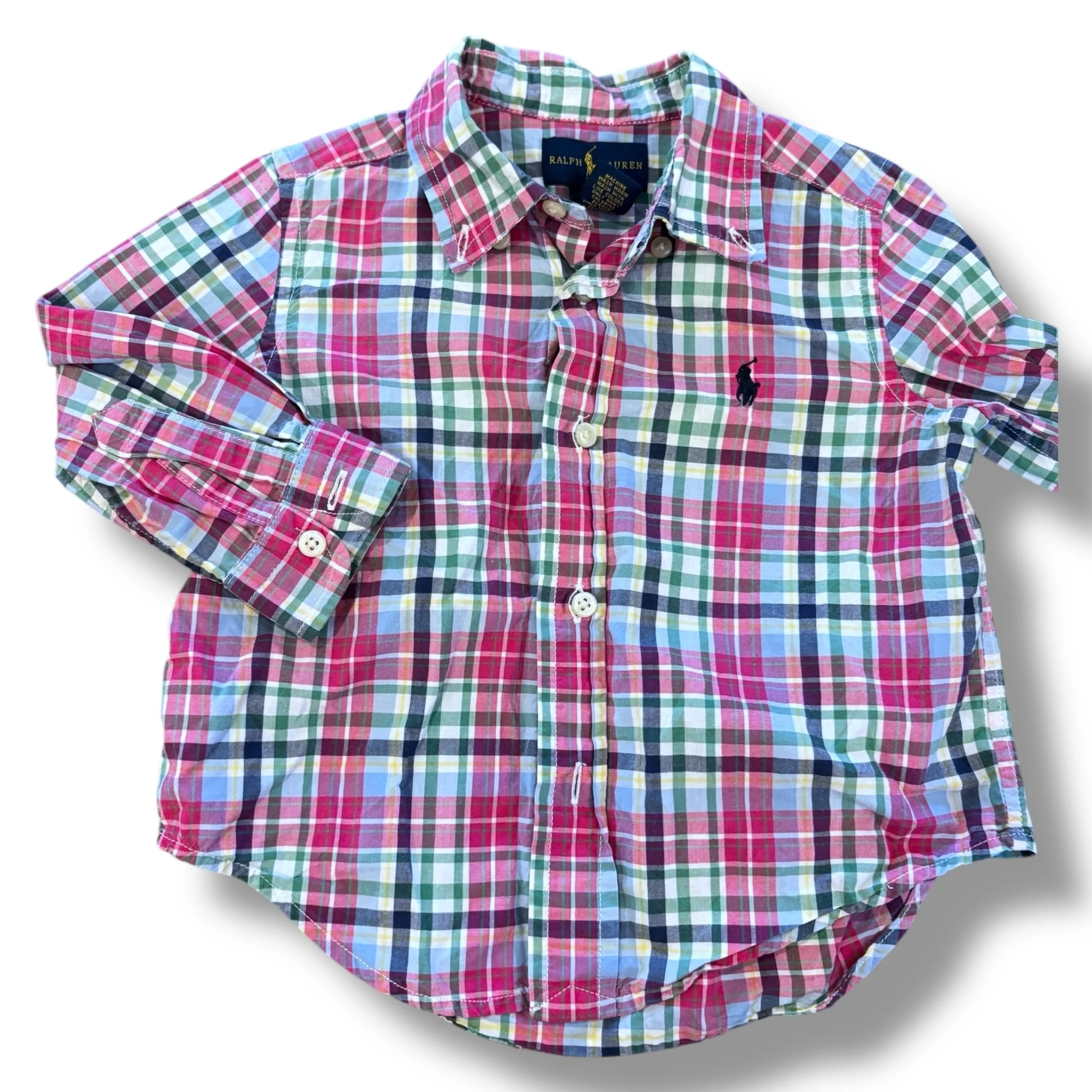 Size 18 month Ralph lauren pink/green/blue/navy plaid button up