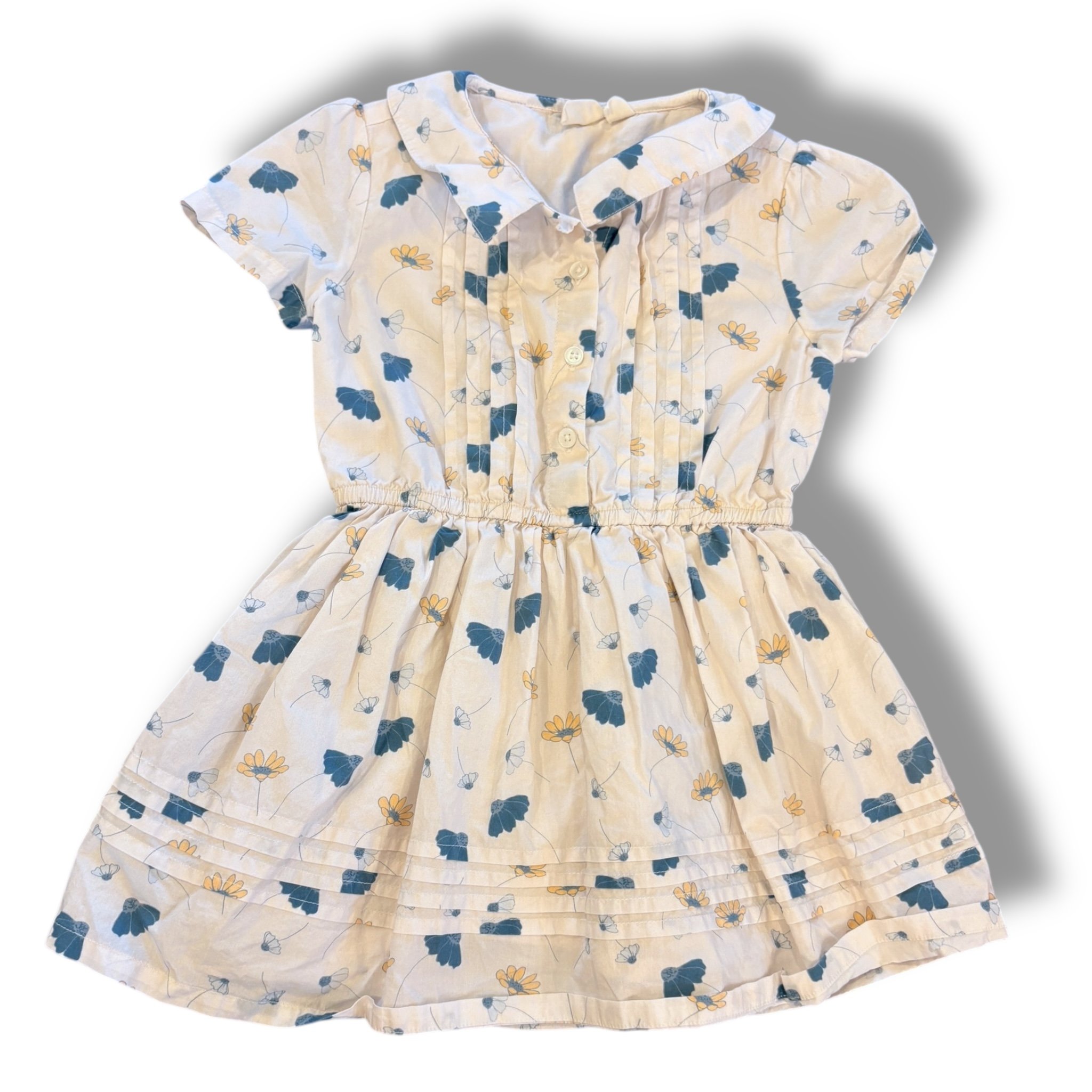 Size 2-3 Beet world cream blue/yellow floral short sleeve dress