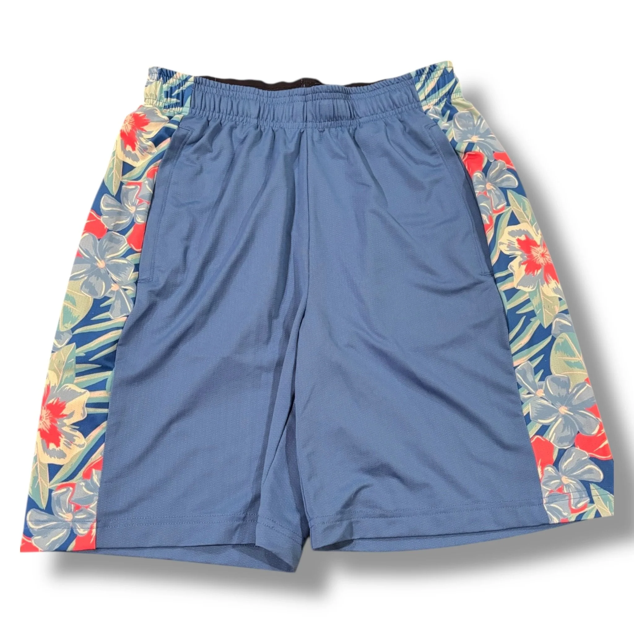 Size 12-14 (M) Vineyard Vines blue w/ tropical floral side panels athletic shorts