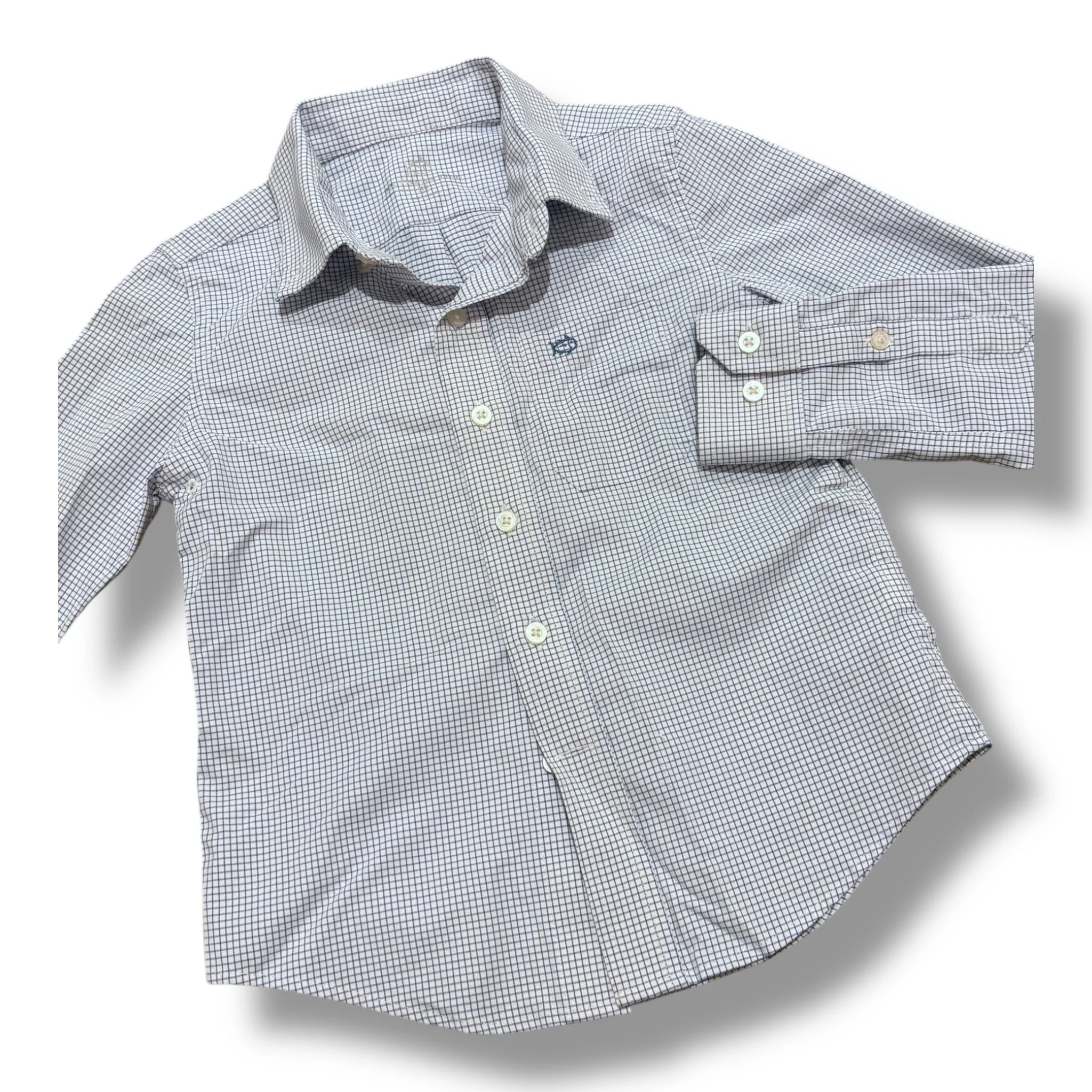 Size 4-5 Southern Tide navy/white windowpane performance button-down shirt