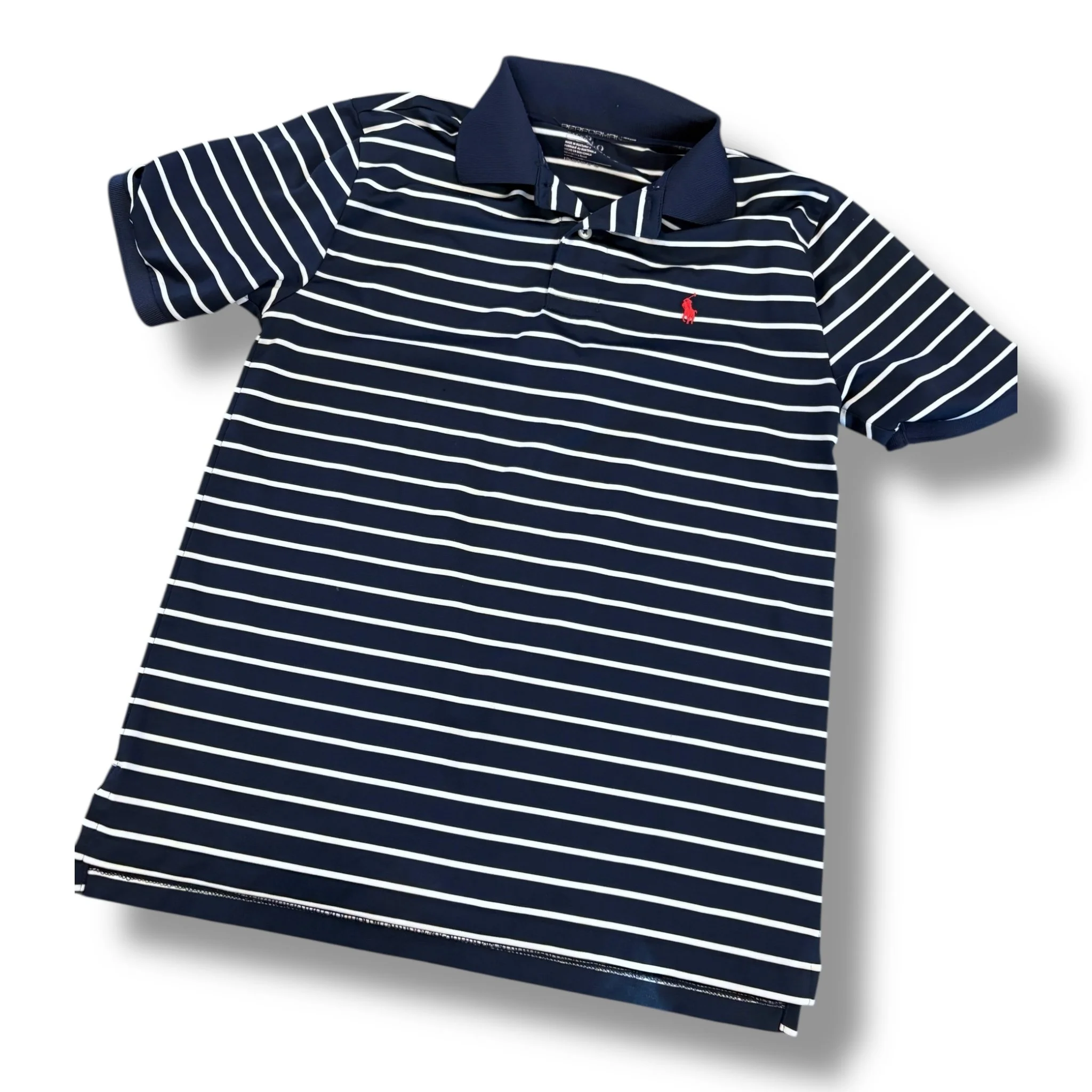 Size 14-16 Ralph lauren navy/white stripe performance polo, red rider