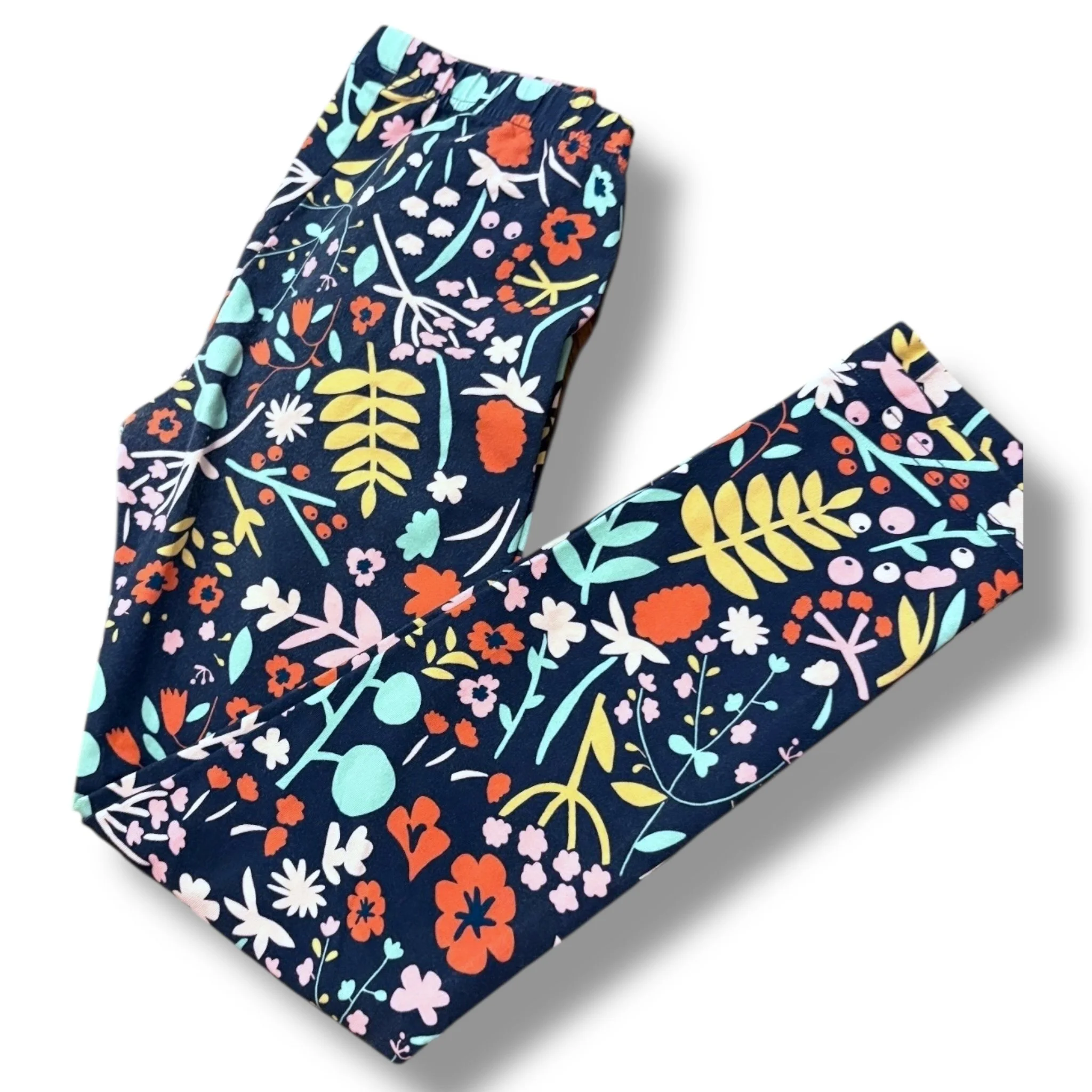 Size 10 Hanna Andersson navy leggings w/ multicolored botanicals