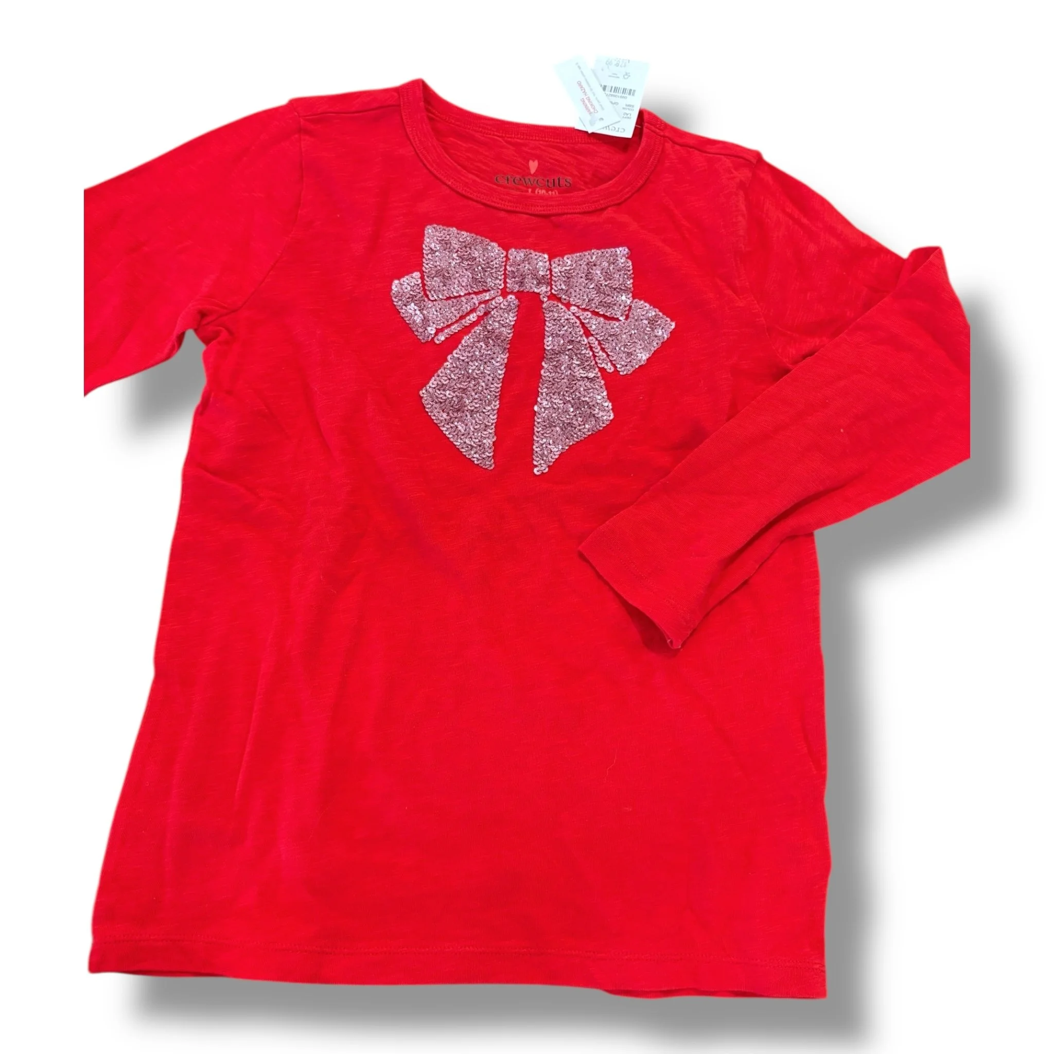 Size 10-11 Crewcuts red long sleeve tee with sequin bow NWT
