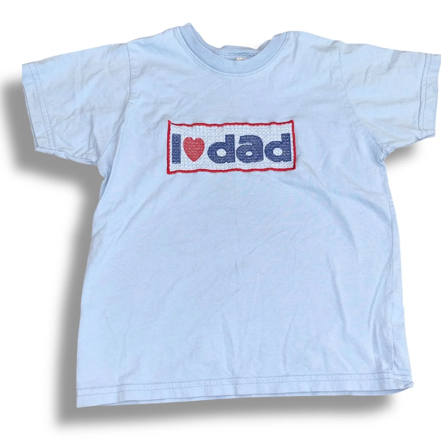 Size 5/6 Rabbit Skins light blue tee w/ embroidered “I (heart) Dad”