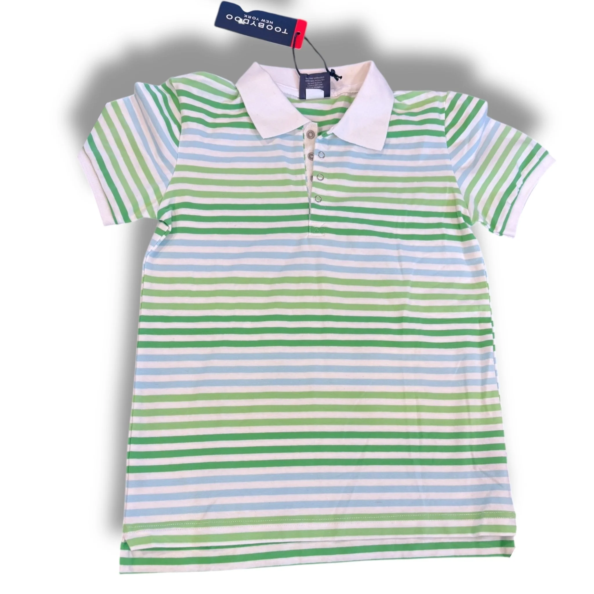 Size 7 Tooby doo green/white/blue stripe knit polo NWT