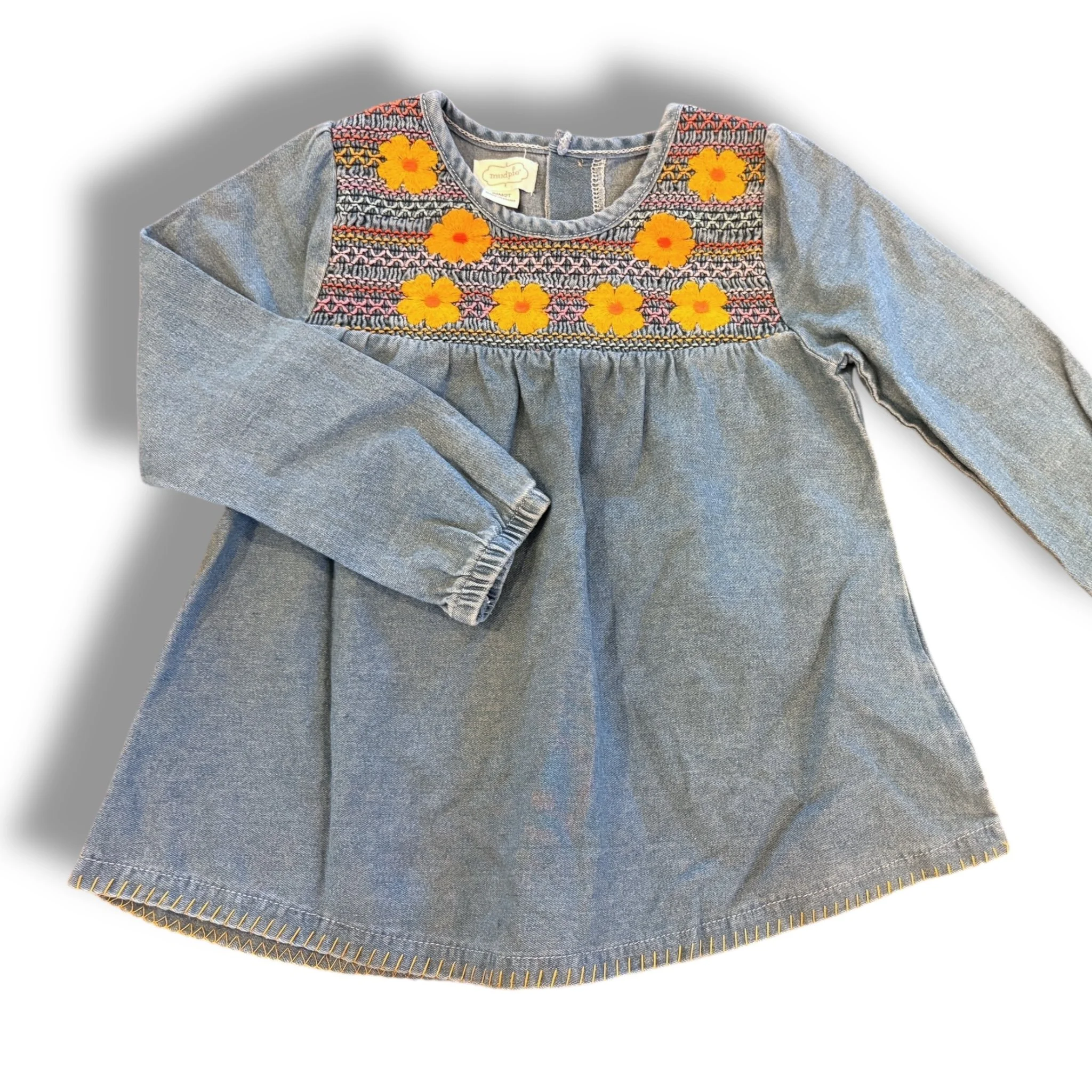 Size 24 month/2T Mudpie pie chambray tunic with floral embroidery on chest