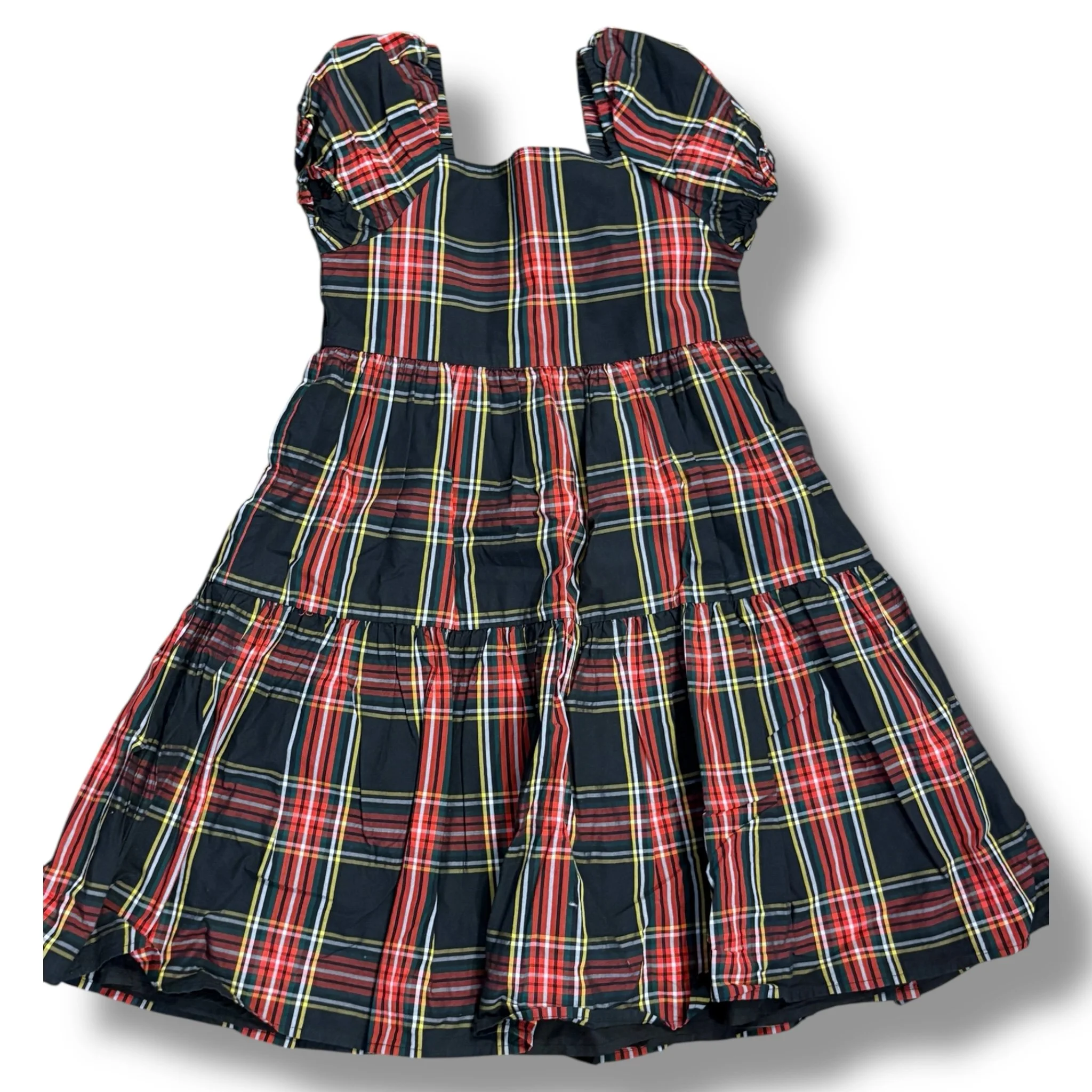 Size 8 Crewcuts black/red/white/yellow plaid cap sleeve dress