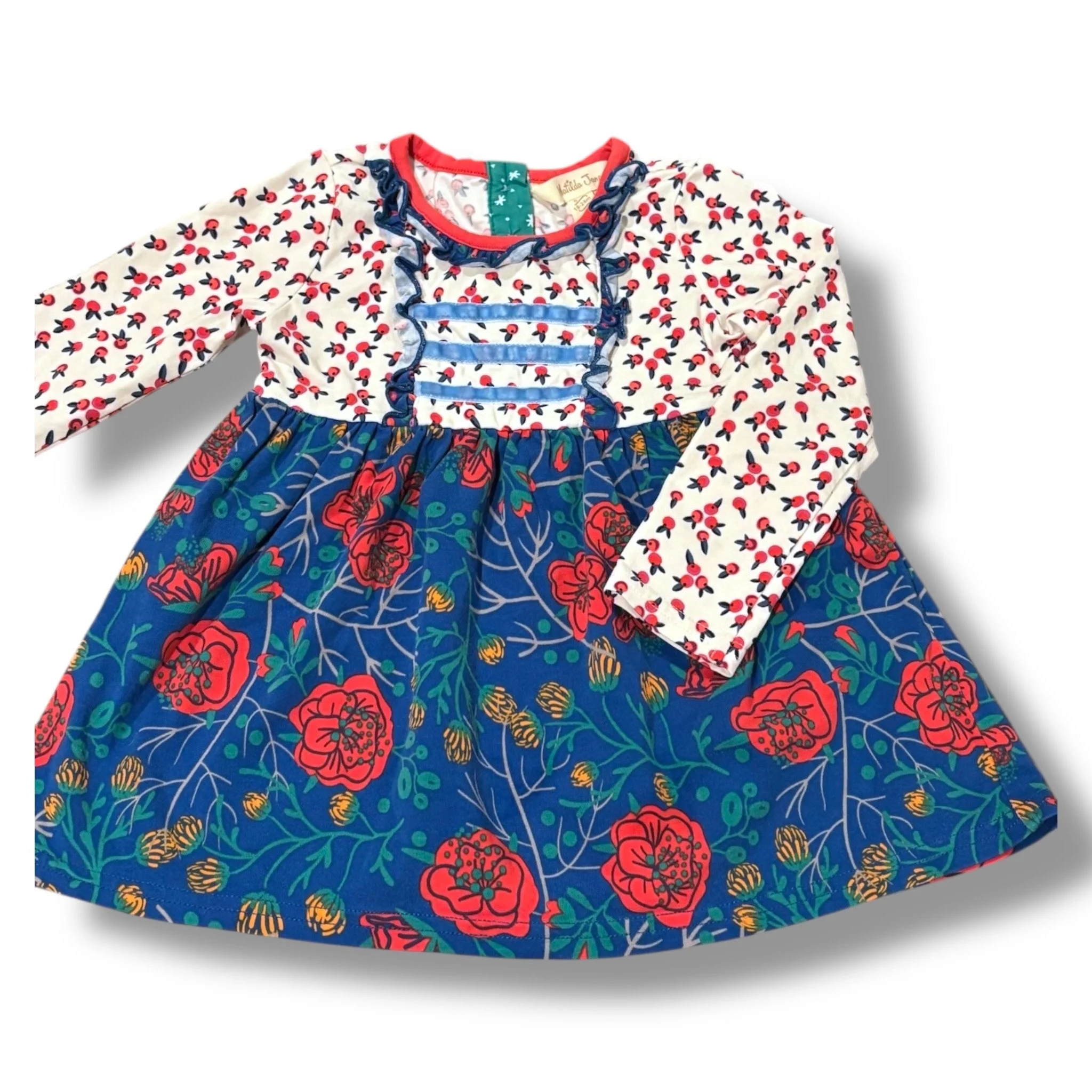 Size 18-24 month Matilda Jane dress - royal blue floral skirt, white w/ red berries top