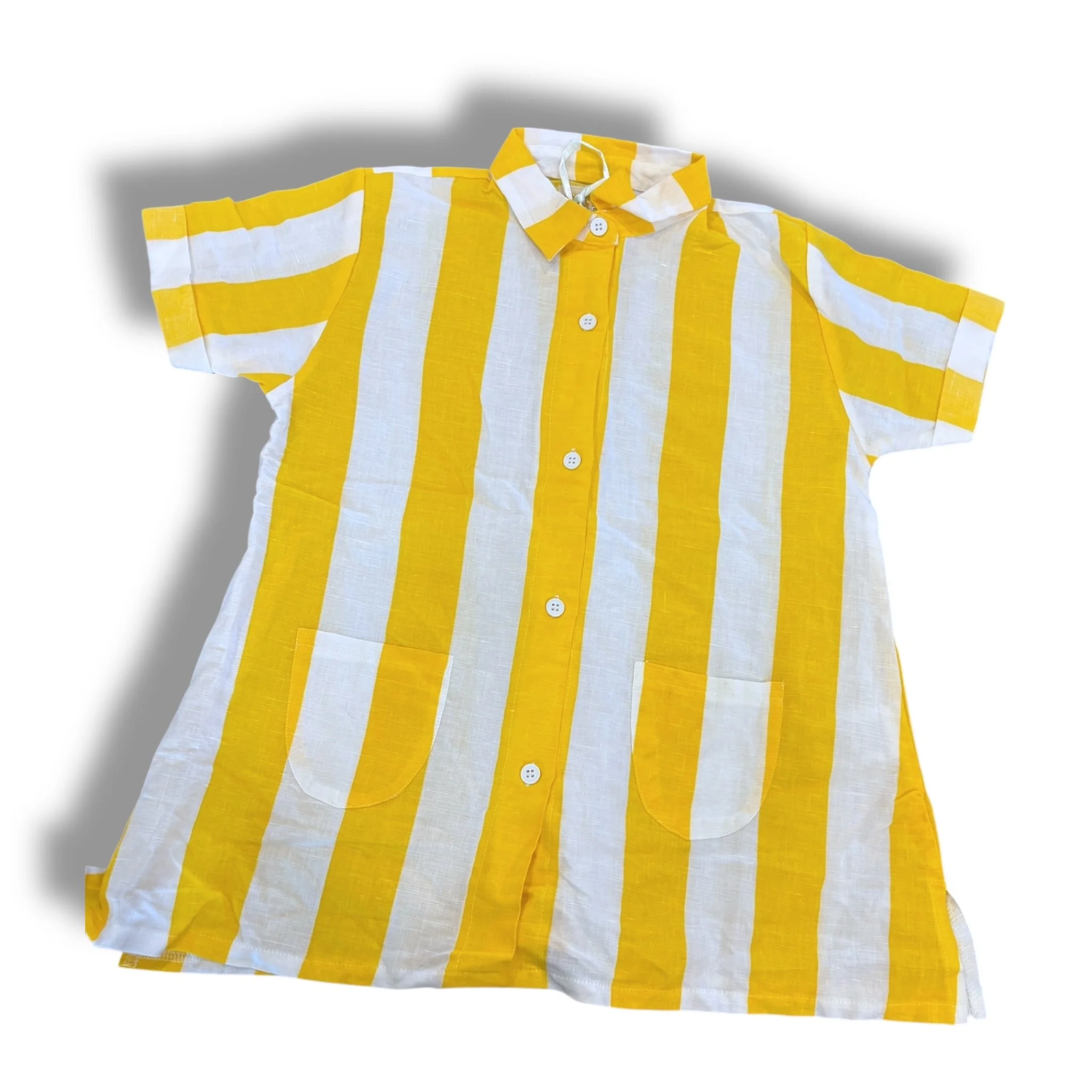 Size 4 Hugo loves tiki yellow/white stripe shirt dress