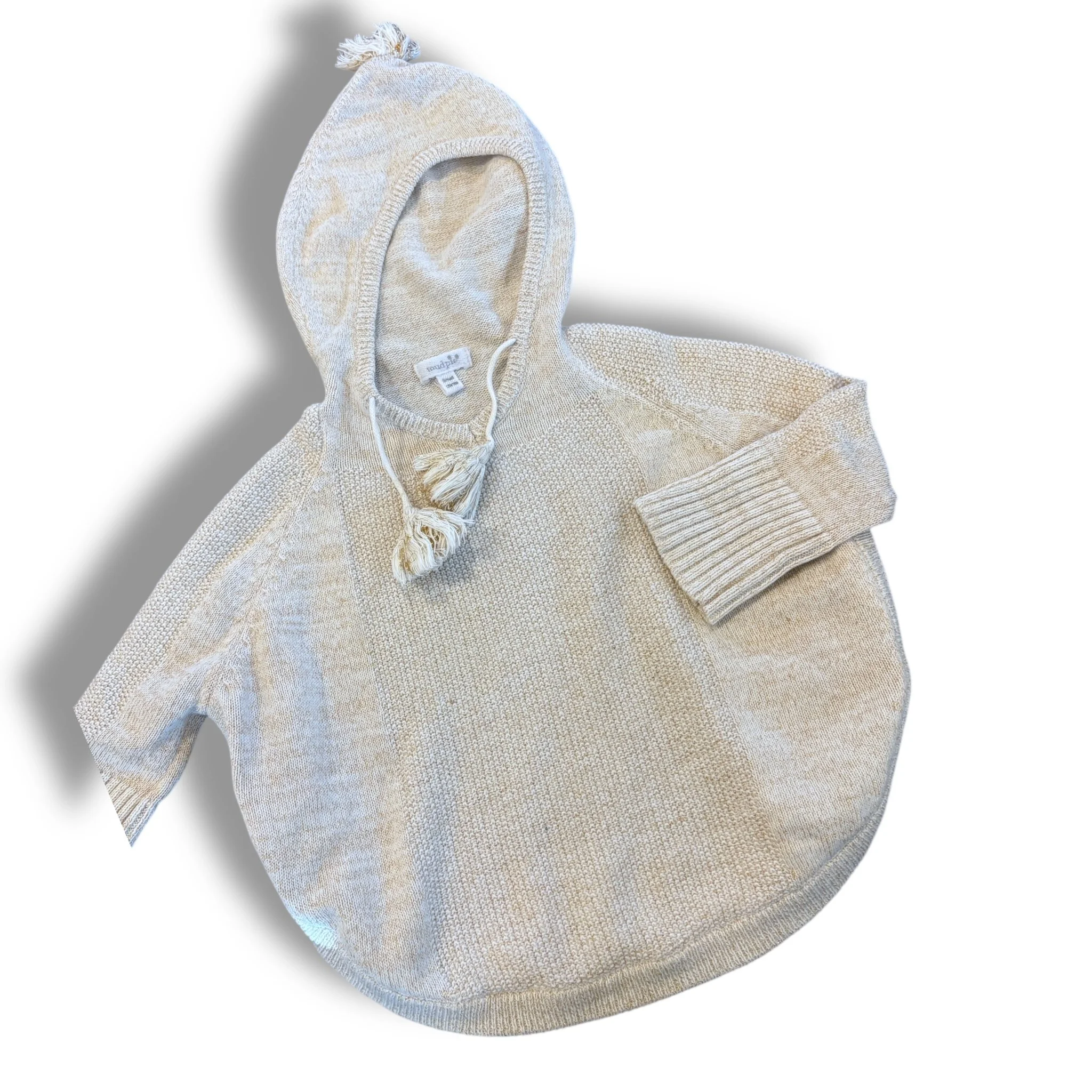 Size 12-18 month Mudpie cream poncho sweater with hood, gold threading