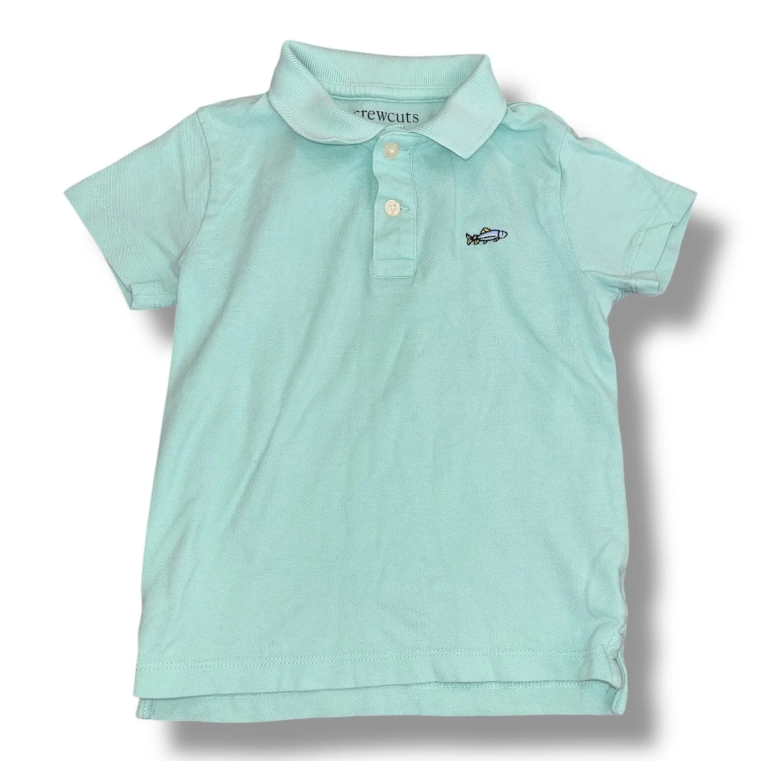 Size XS (4-5) Crewcuts teal pique polo w/ blue fish