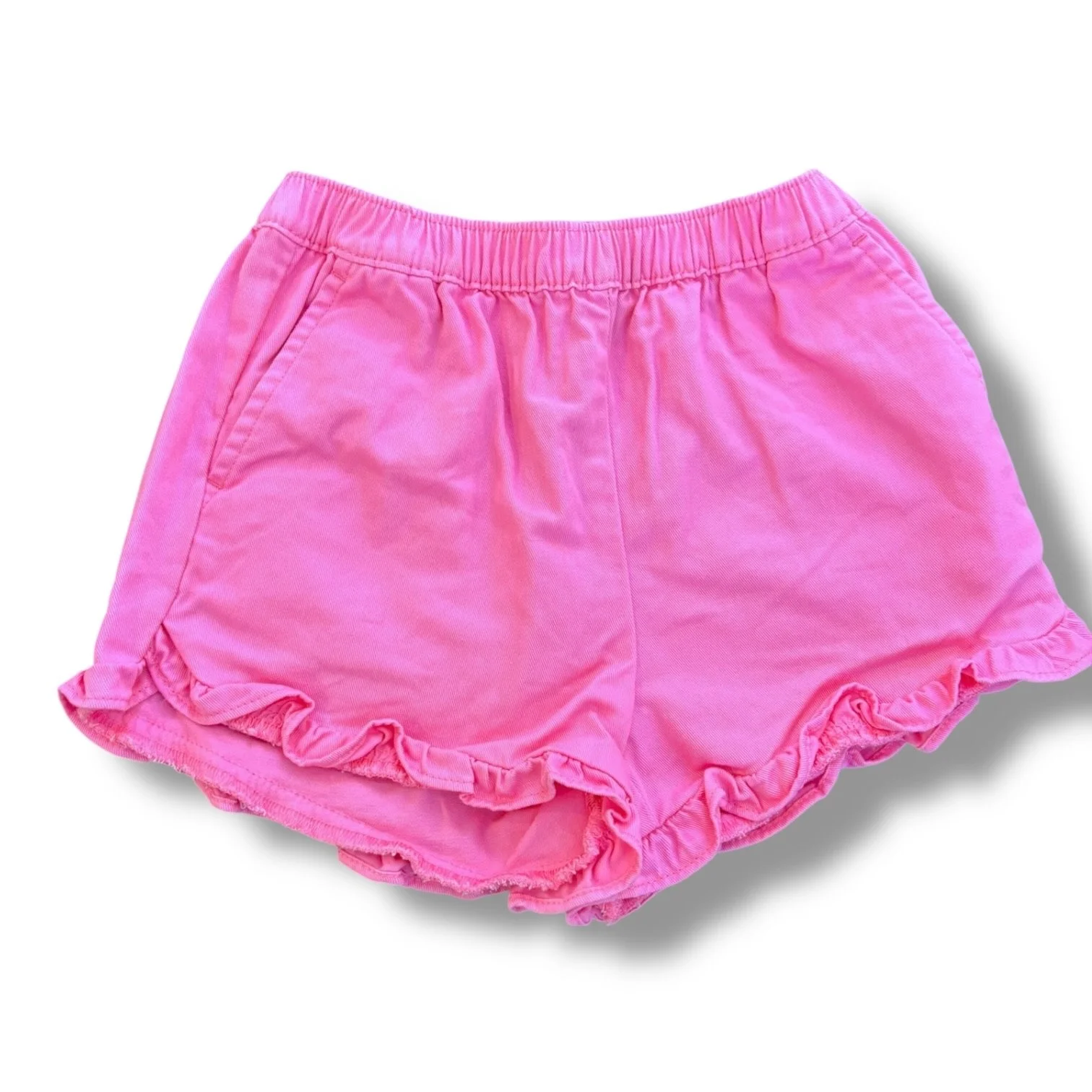 Size 4 Crewcuts bright pink pull-on chino shorts w/ ruffle