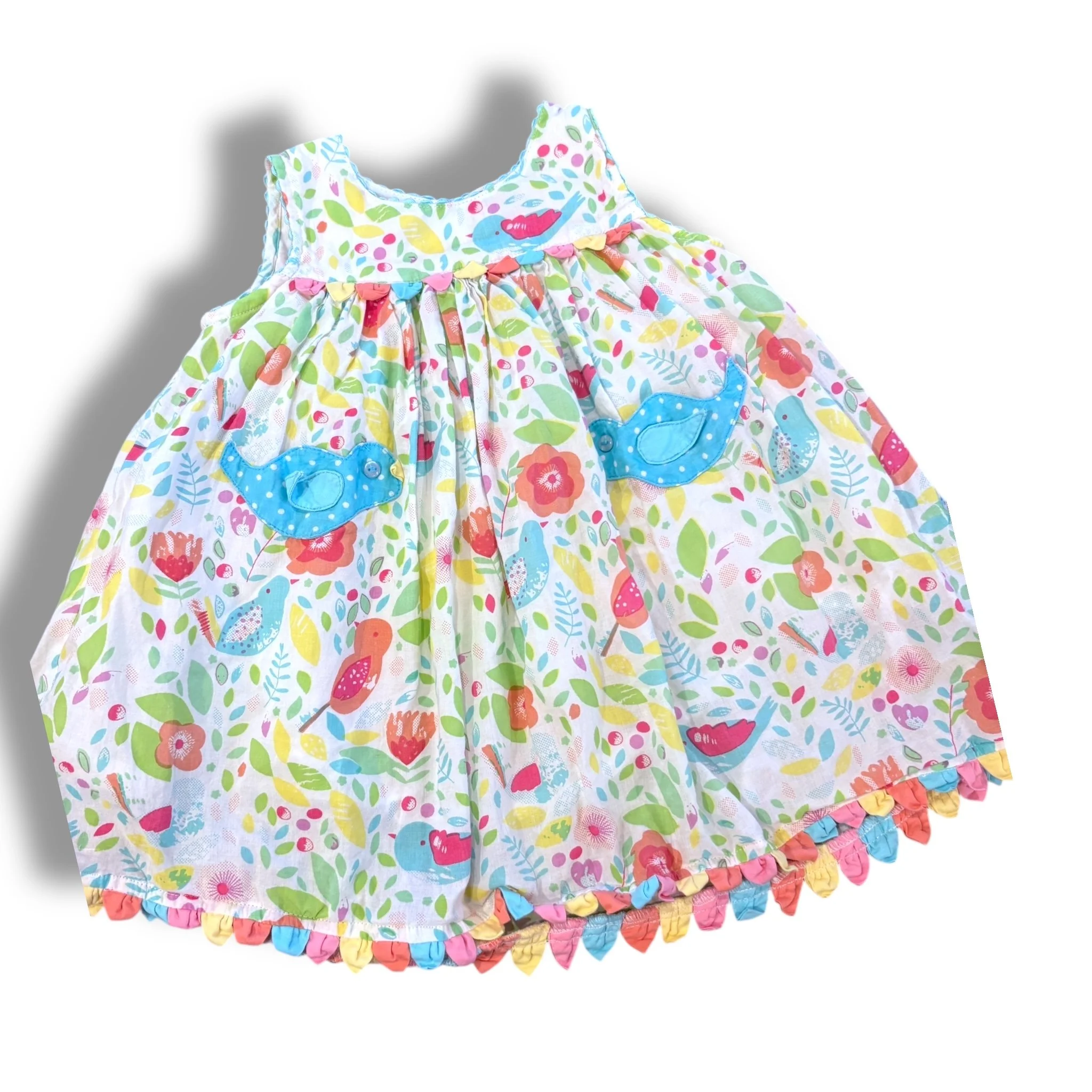 Size 24 month Cotton kids tank dress with flowers and birds