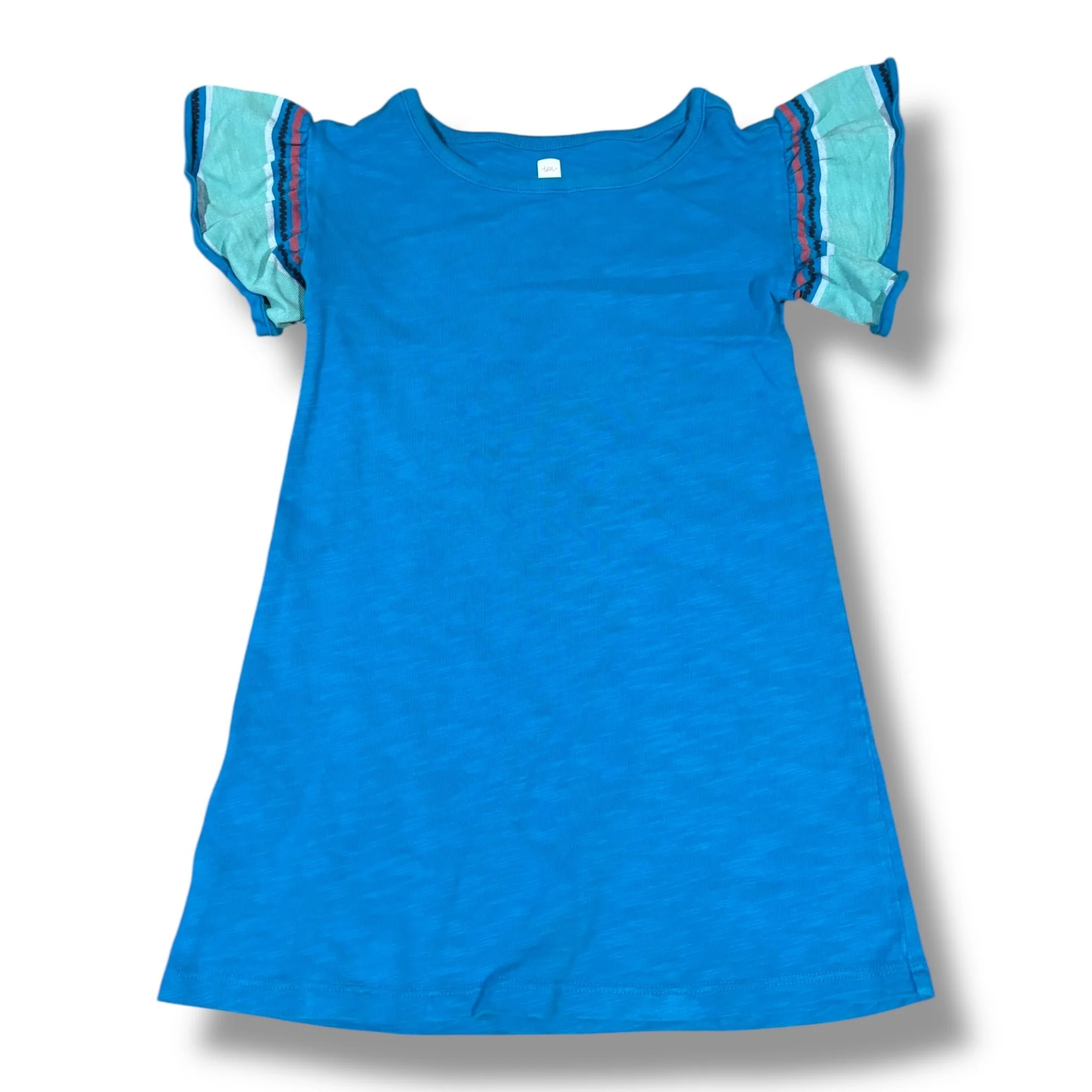 Size 4 Tea Collection turquoise t-shirt dress w/ ruffle sleeves