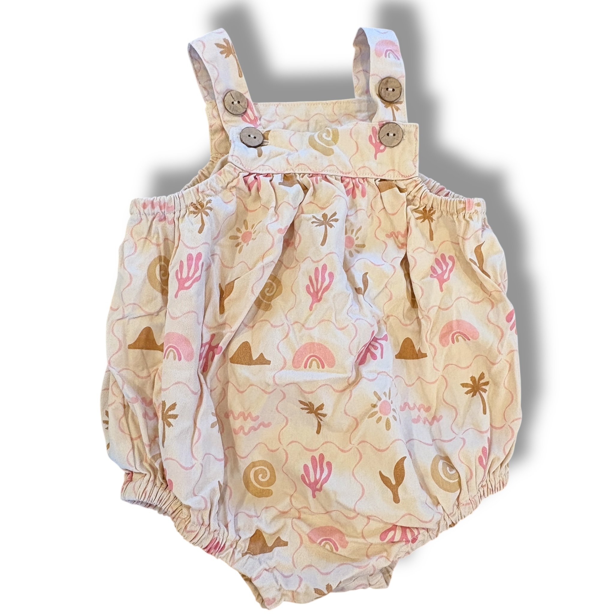 Size 2 Wild wawa tan tank bubble with sun/palm/rainbow