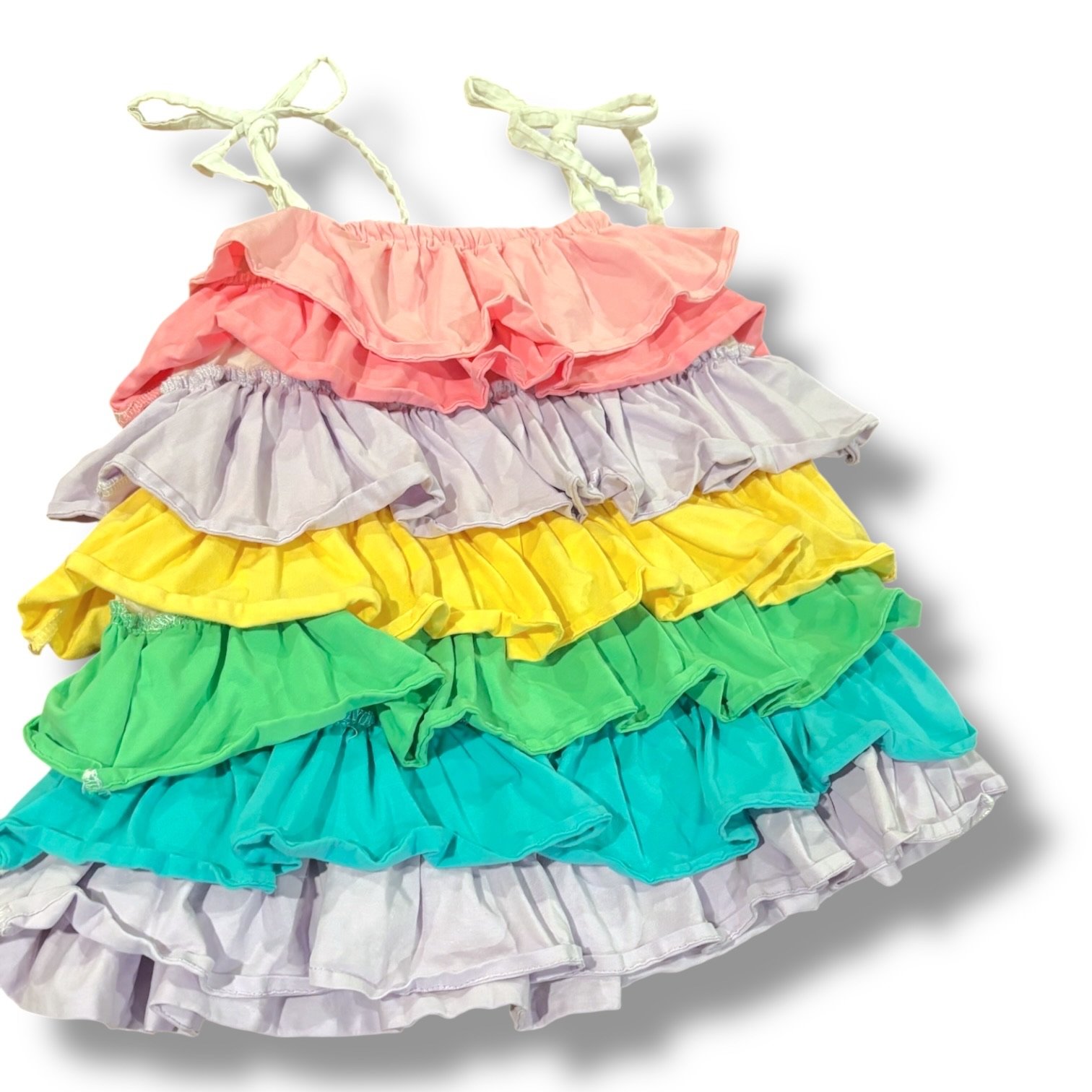 Size 4 Lola & the Boys pink/purple/yellow/green tiered dress W/ shoulder ties
