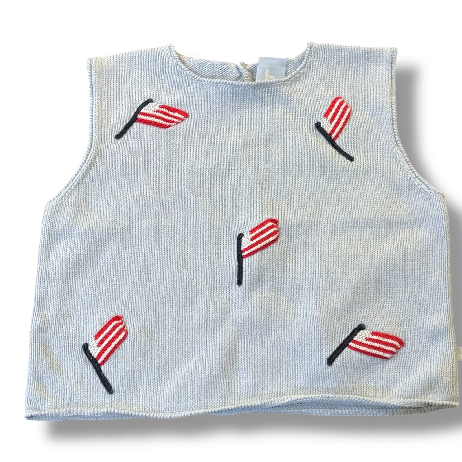 Size 10 Bella Bliss light blue sweater tank w/ American flags