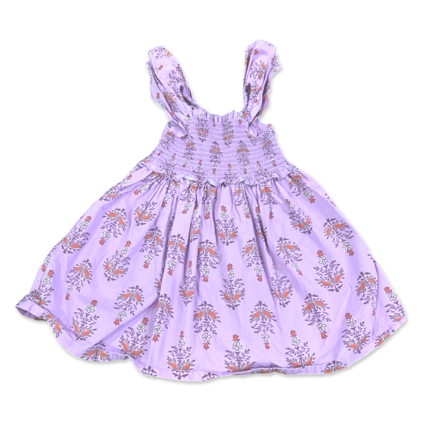 SIze 3 Tea collection purple tank dress with indie print, smocked chest