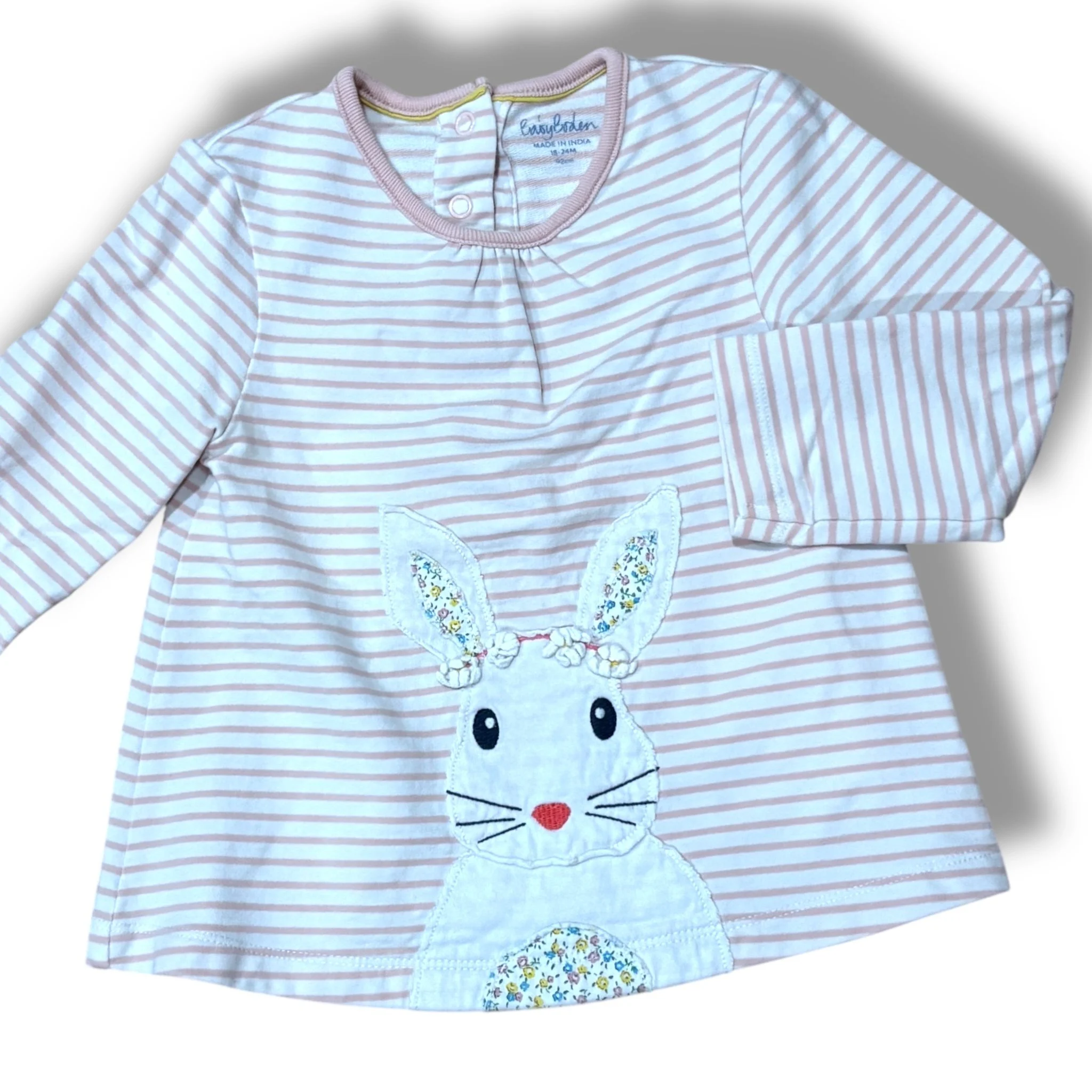 Size 18-24 month Boden pink/cream striped long sleeve with bunny