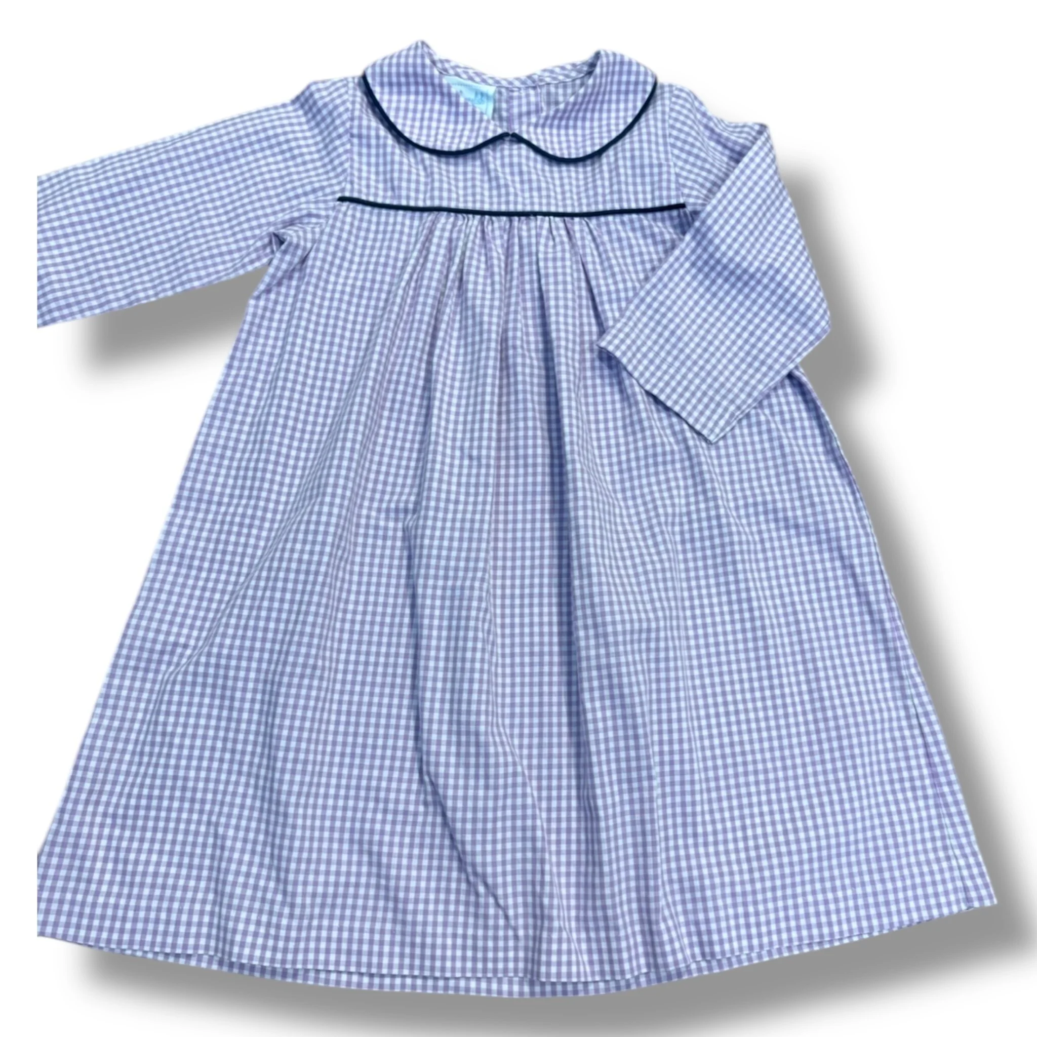 Size 5 Little english purple/white check long sleeve dress and navy trim