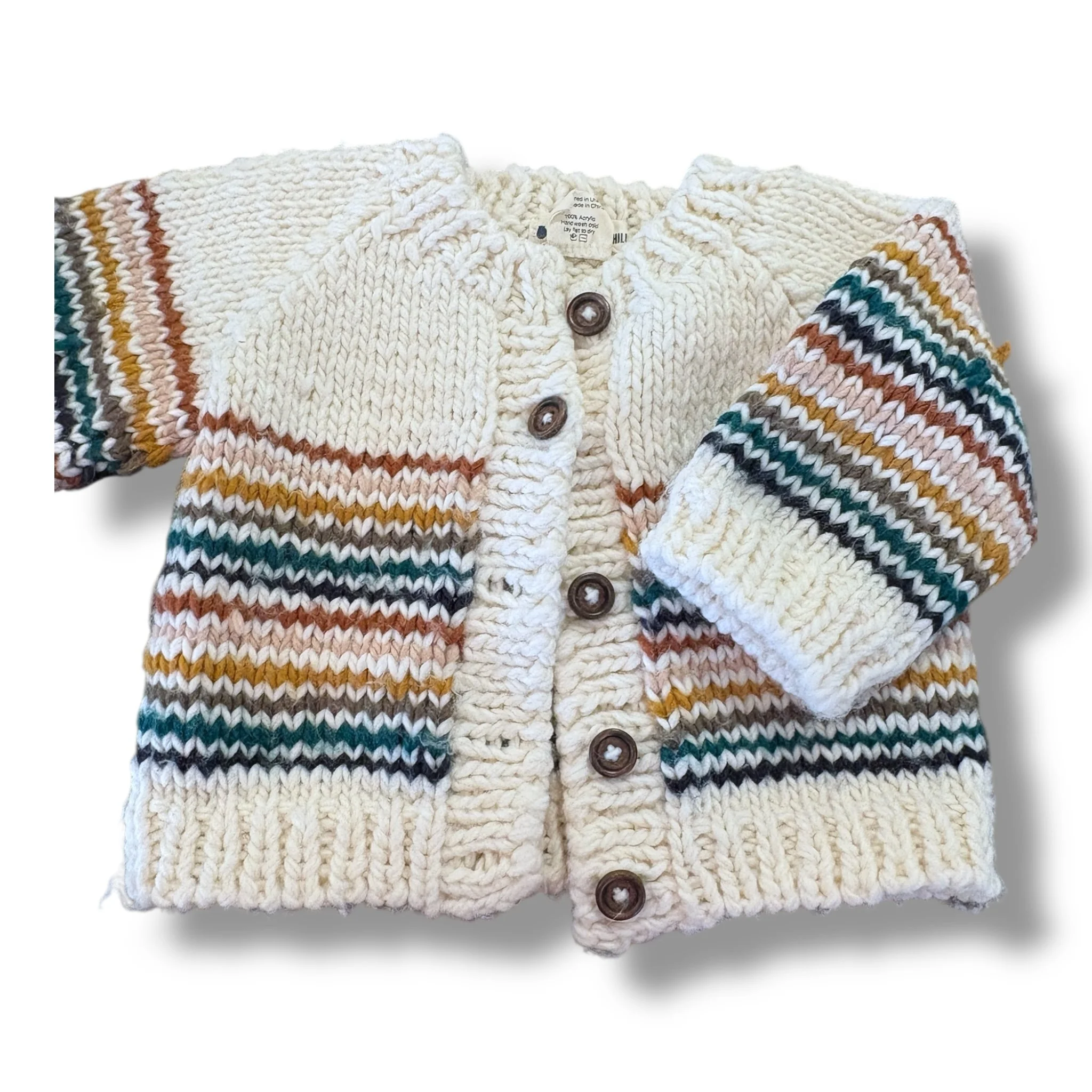 Size 12-24 month Blueberry hill cream sweater with blue/green/tan stripes