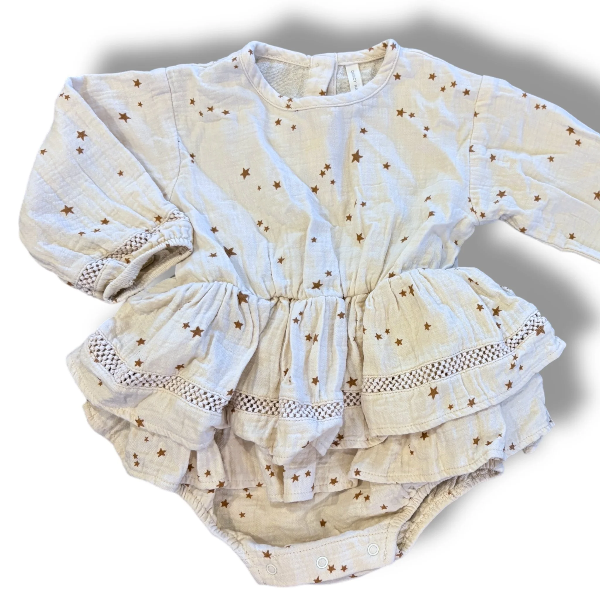 Size 12-18 month Rylee and cru cream and gold star muslin long sleeve bubble dress