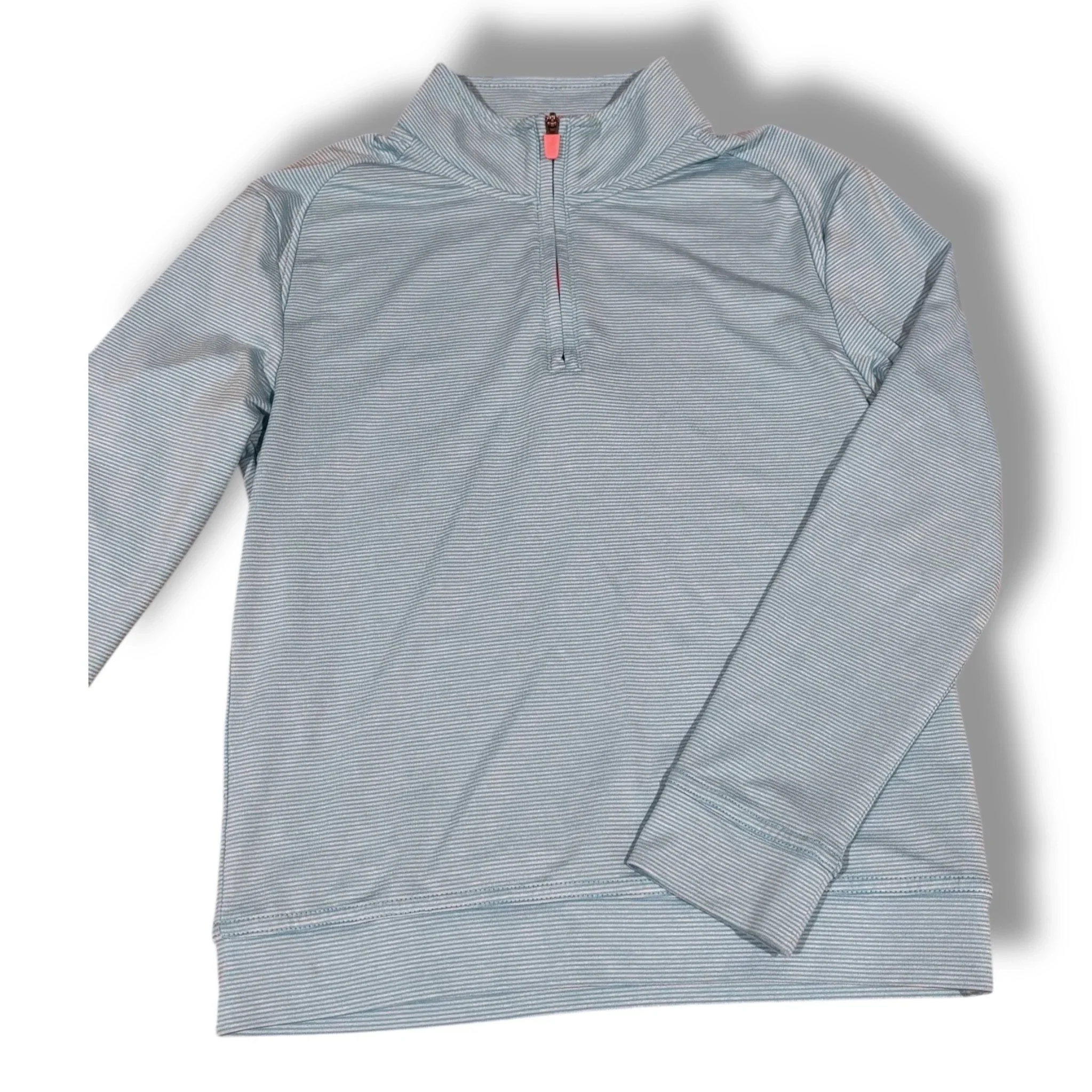 Size 6 Johnnie-O light blue striped performance 1/4 zip w/ pink zipper