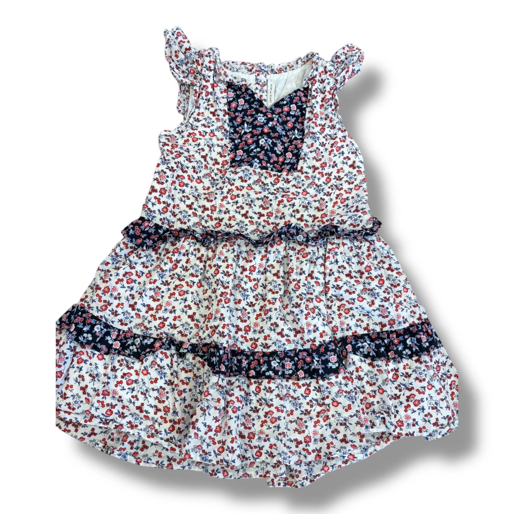 Size 7 Janie and jack white, navy tank dress with red flowers