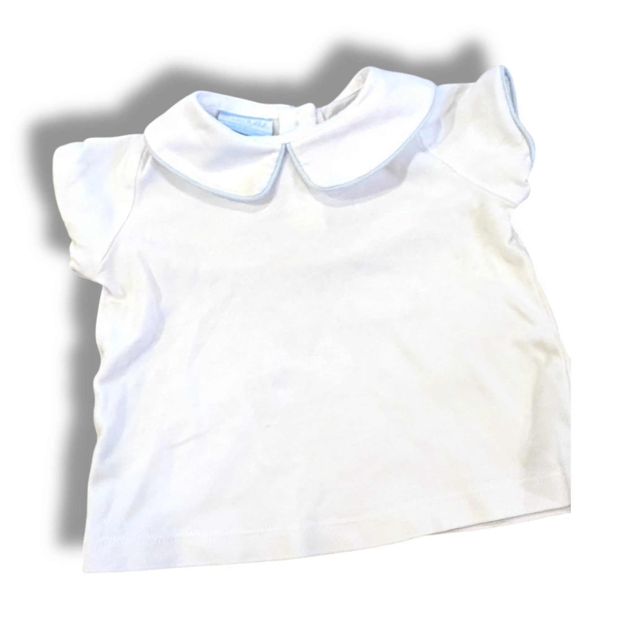 Size 24 month Petit bebe white knit short sleeve peter pan collar with blue trim