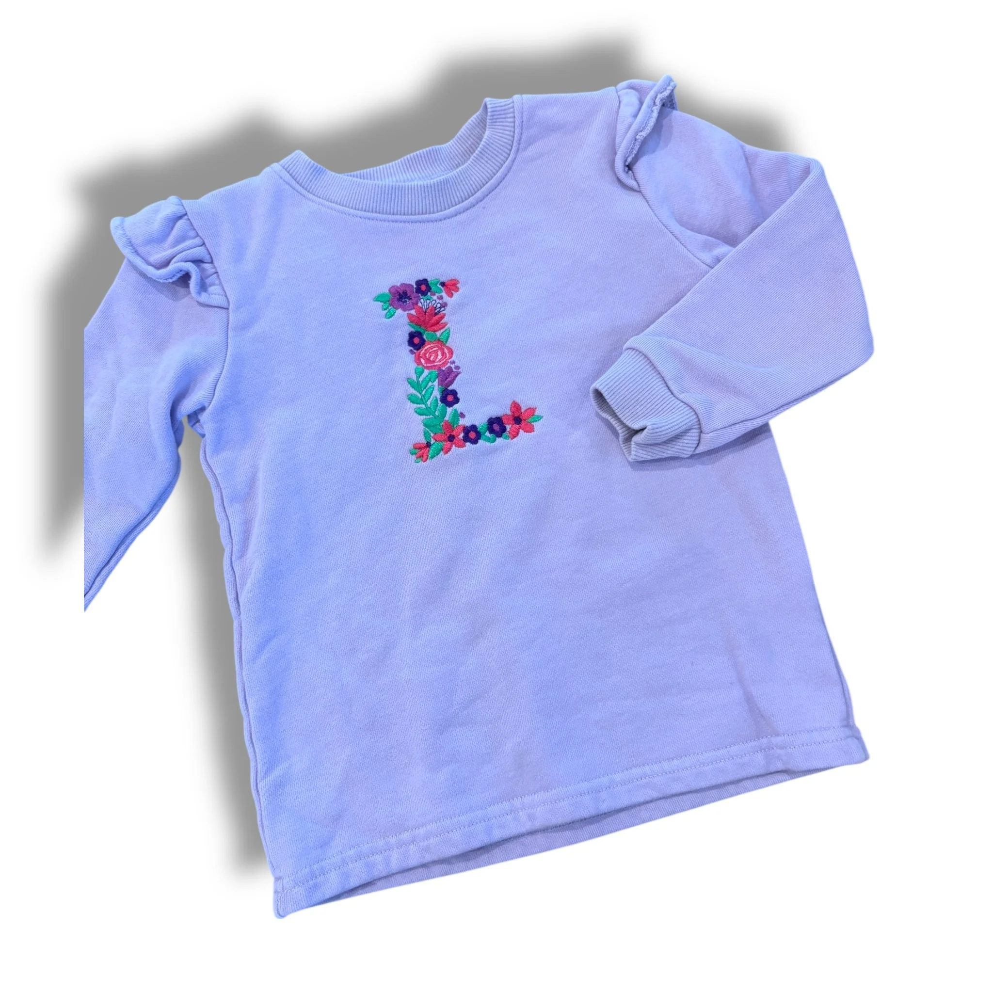 Size 3 Lavender sweatshirt with multicolor flower L monogram