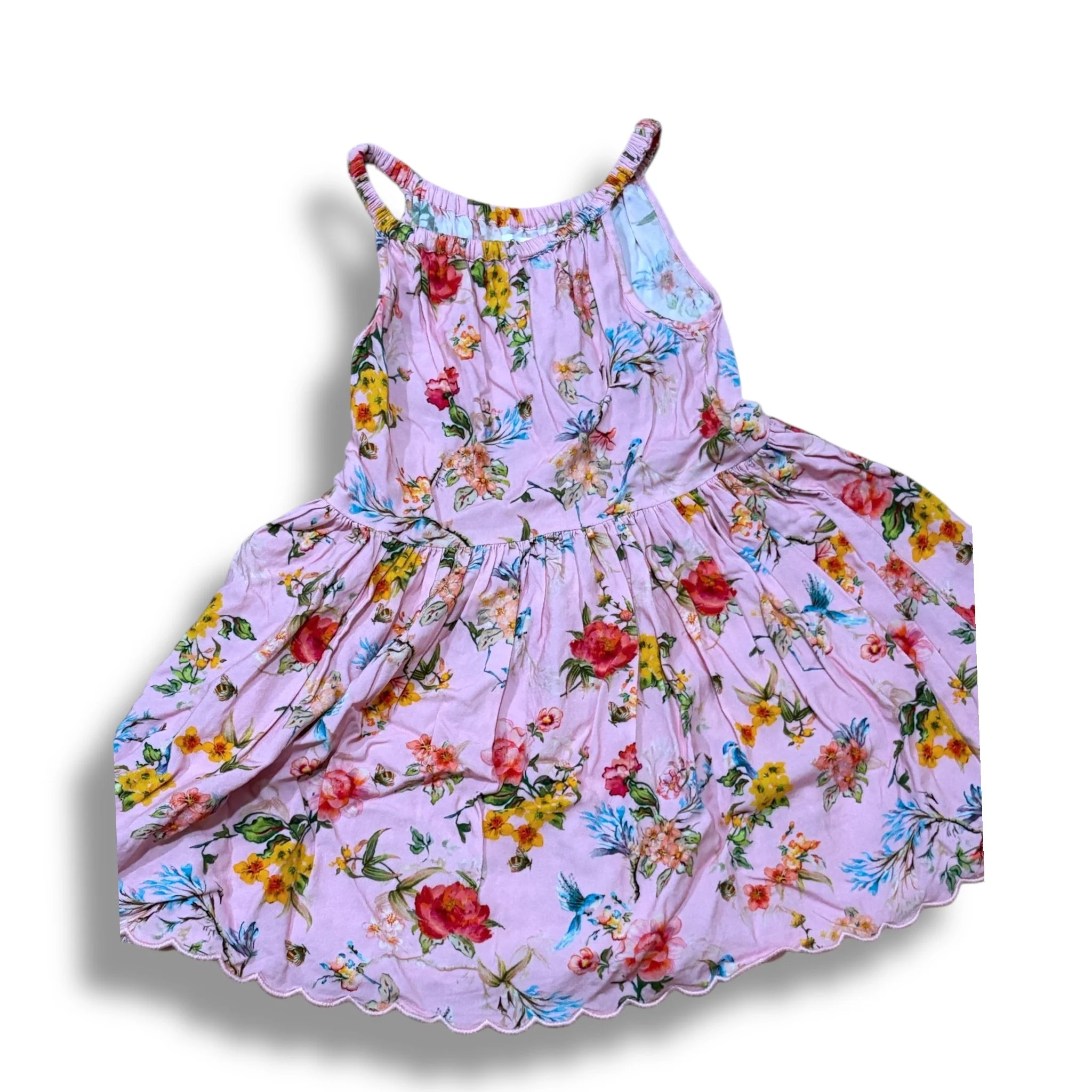 Size 6 Next pink tank dress with flowers and scallop trim