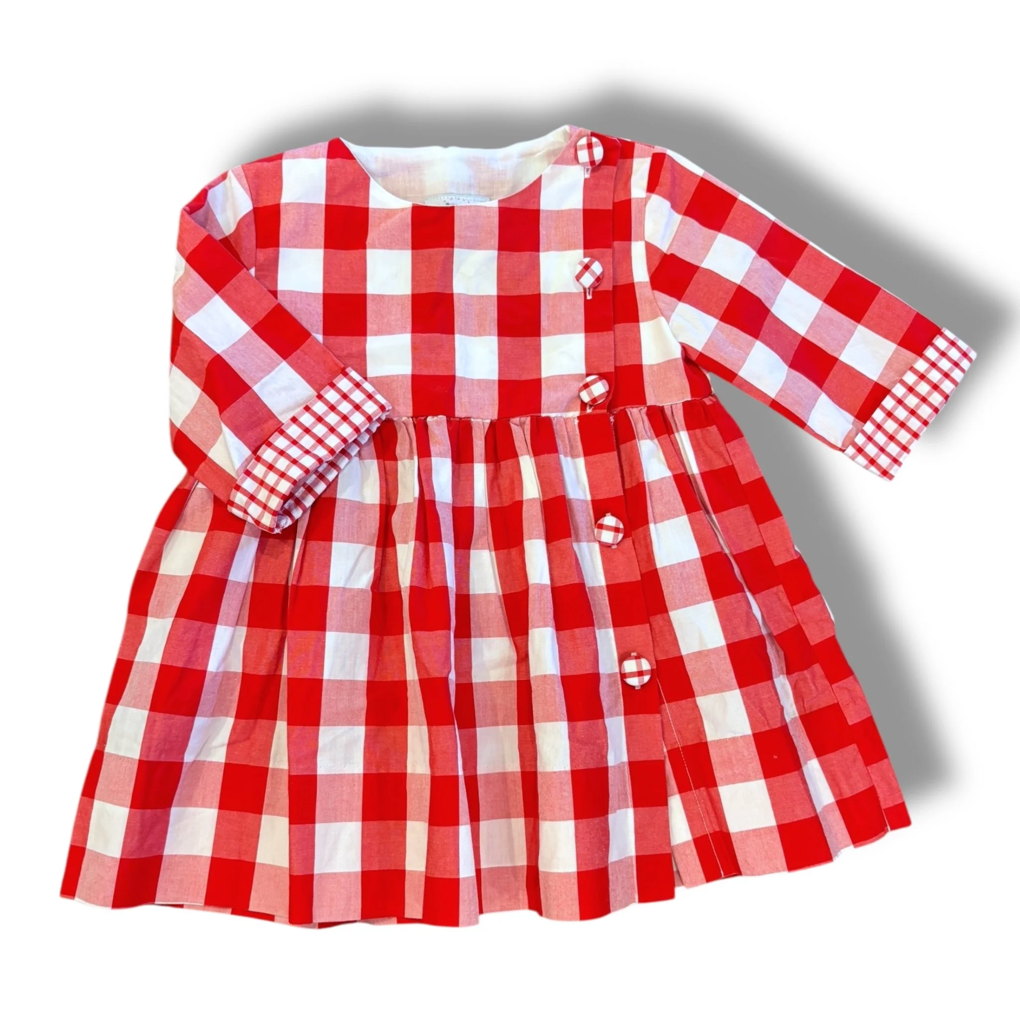 Size 2 Smocked polka dot red/white check dress/tunic with buttons