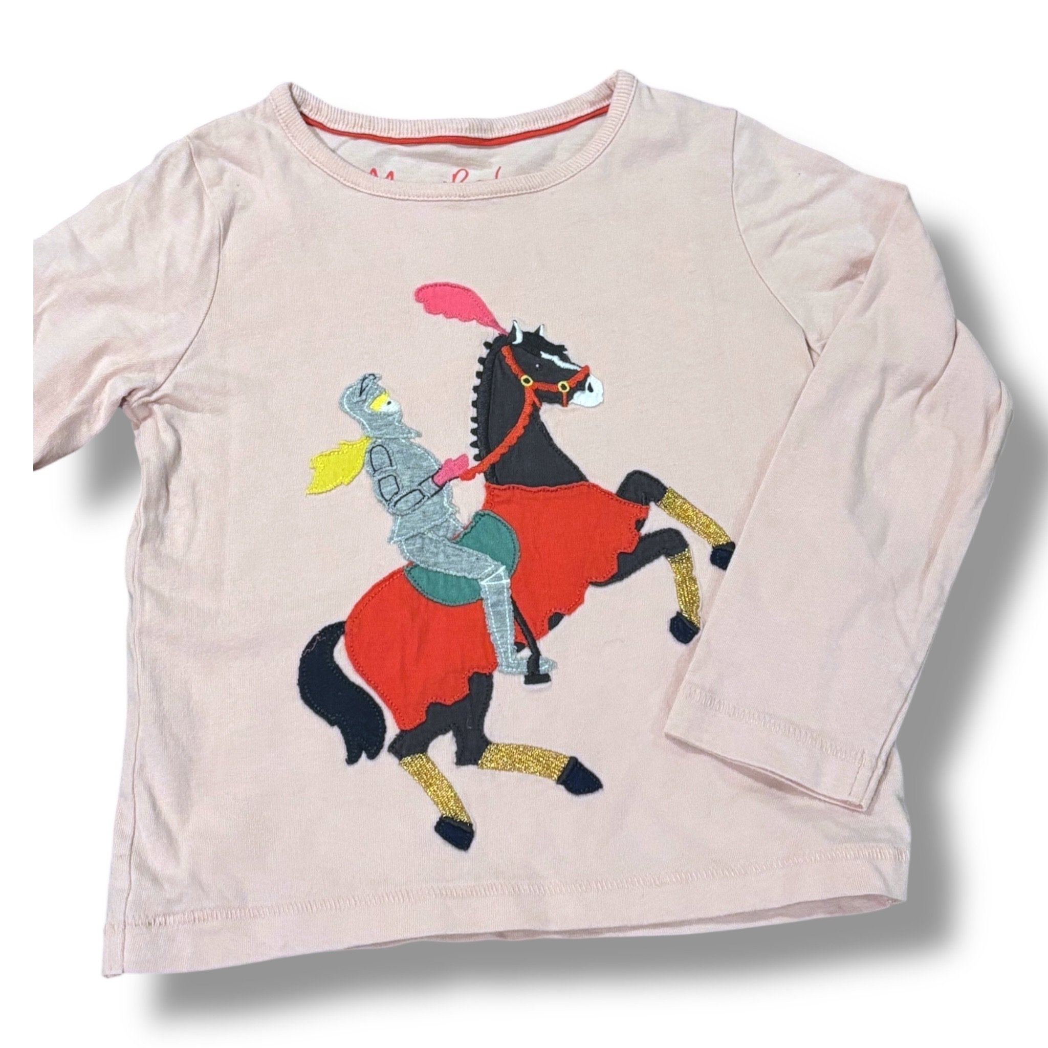 Size 3-4 Boden light pink long-sleeve tee w/ knight riding horse