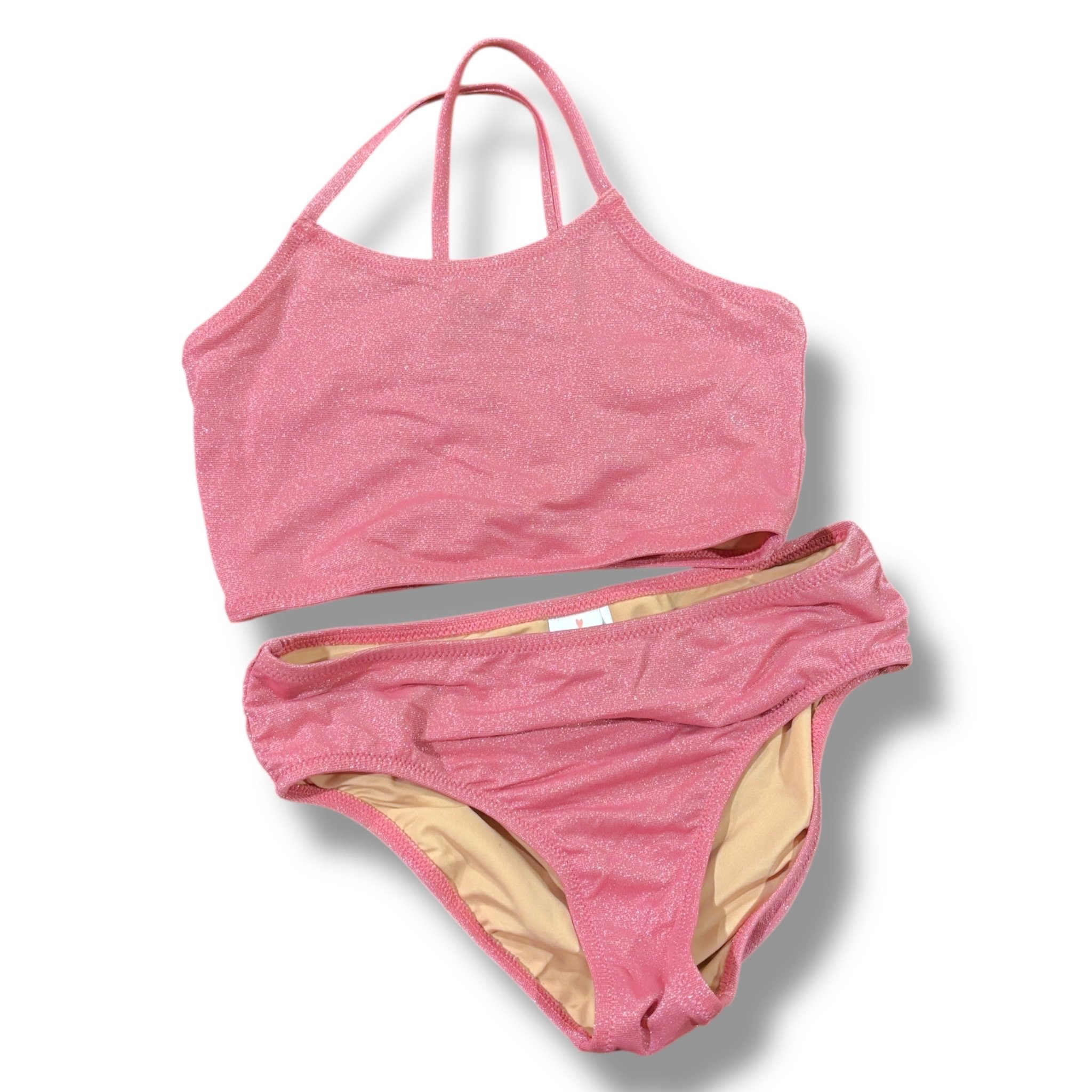 Size 8 Crewcuts pink shimmery two-piece swim suit