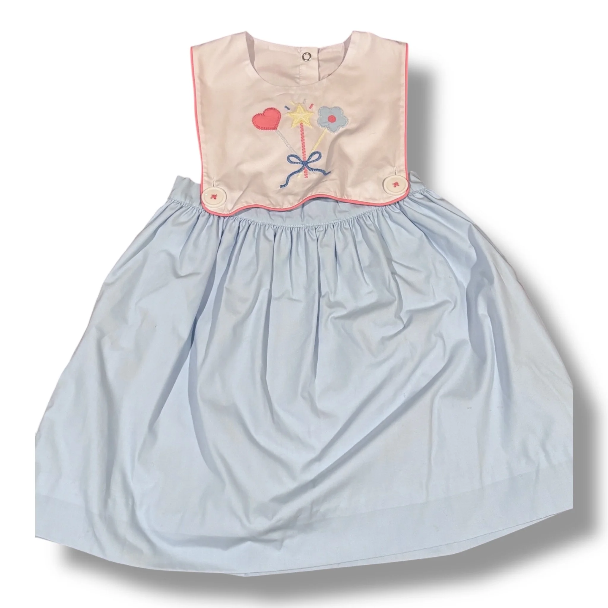 Size 4T TBBC jumper w/ light blue skirt, white button-in top w/ heart/star/flower