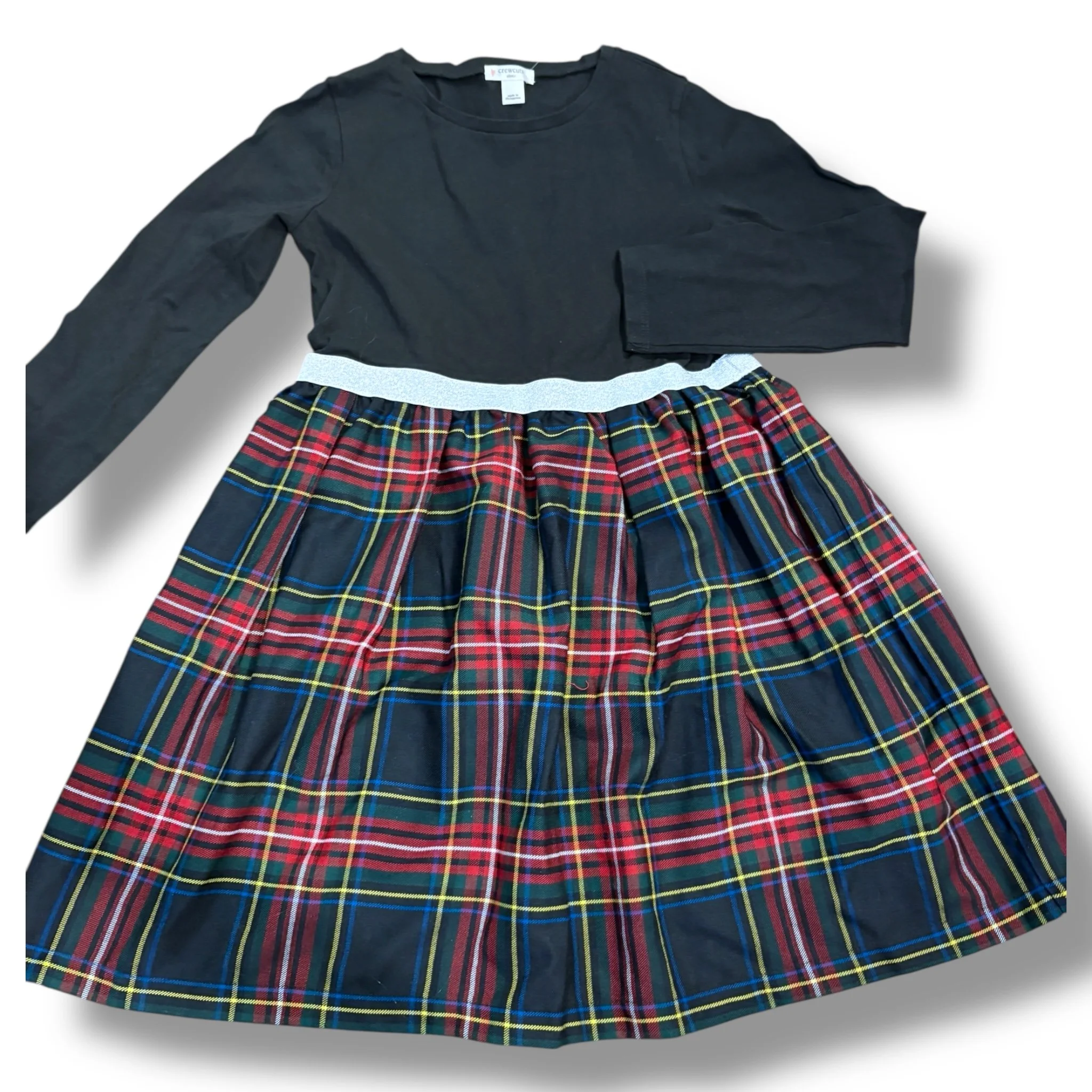 Size 8 Crewcuts black/red/white/yellow plaid cap sleeve dress NWT