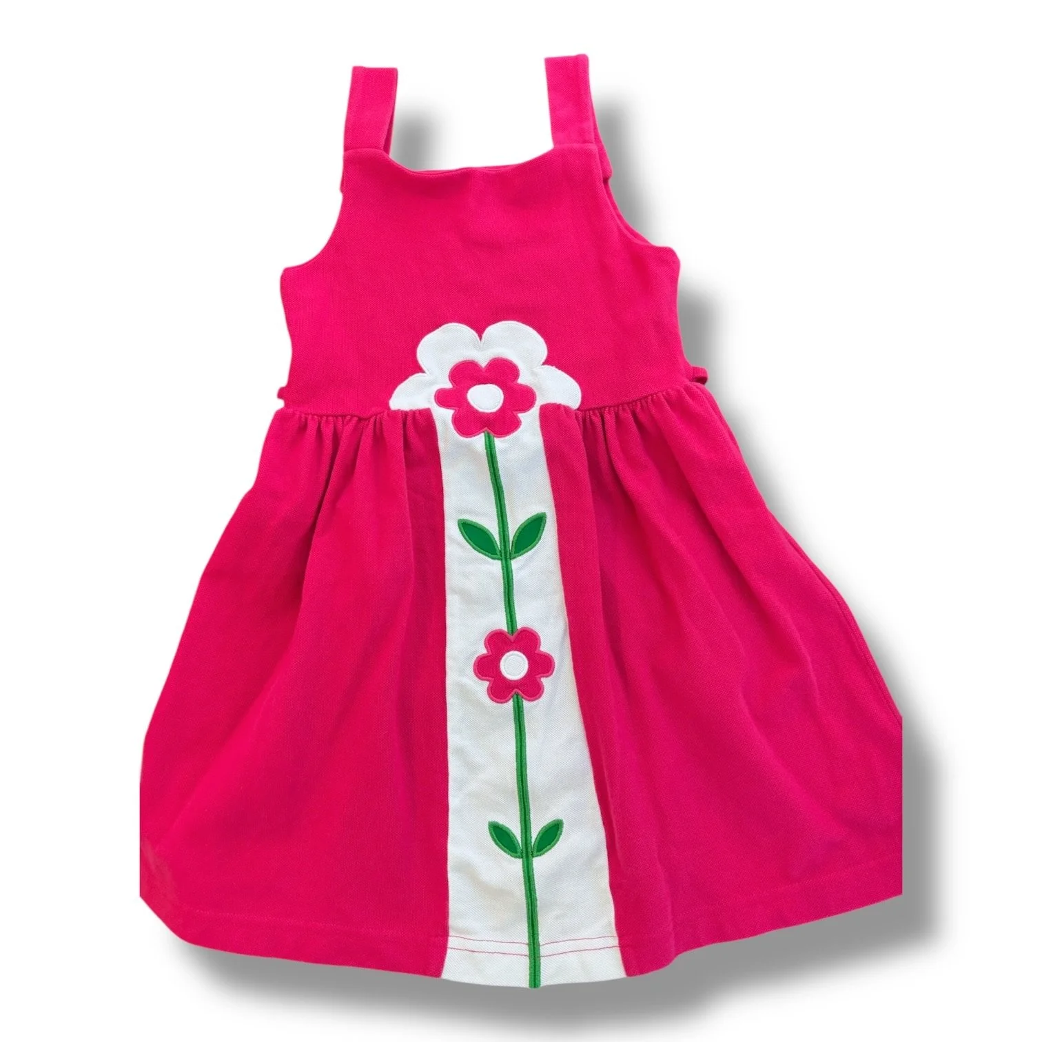 Size 6 Florence Eiseman pink pique jumper w/ pink flowers in center